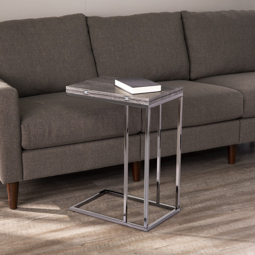 25" Silver And Gray Expandable Rectangular End Table-End-Side Tables-DECOROLALA