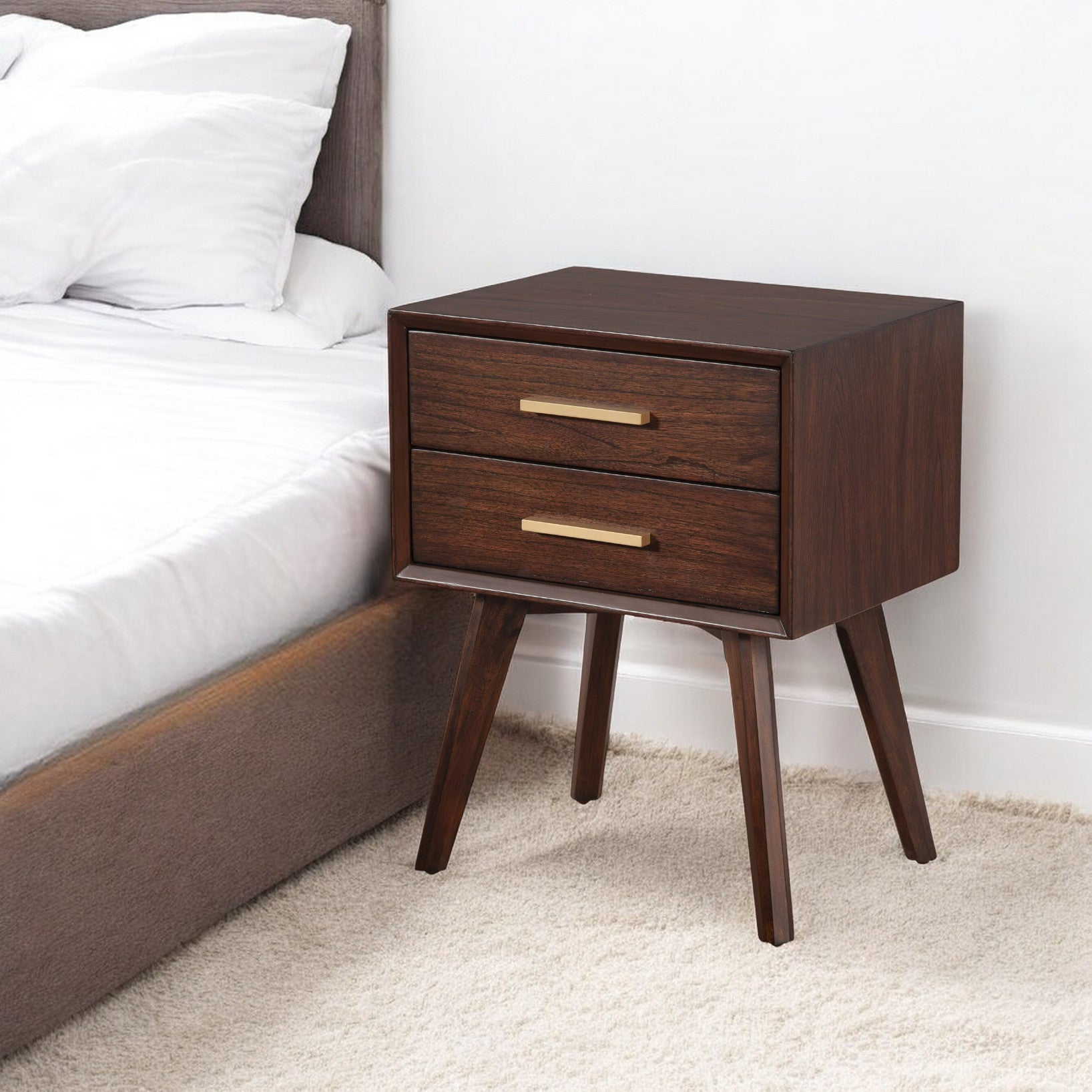 25" Solid Wood and Wood Two Drawer Nightstand-Nightstands & Bedside Tables-DECOROLALA
