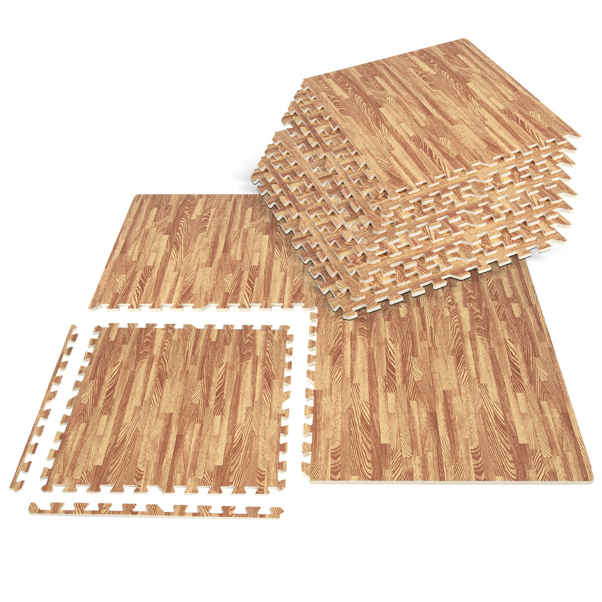 25 Tiles Wood Grain Foam Floor Mats with Borders- Natural-Foam Floor Tiles-DECOROLALA