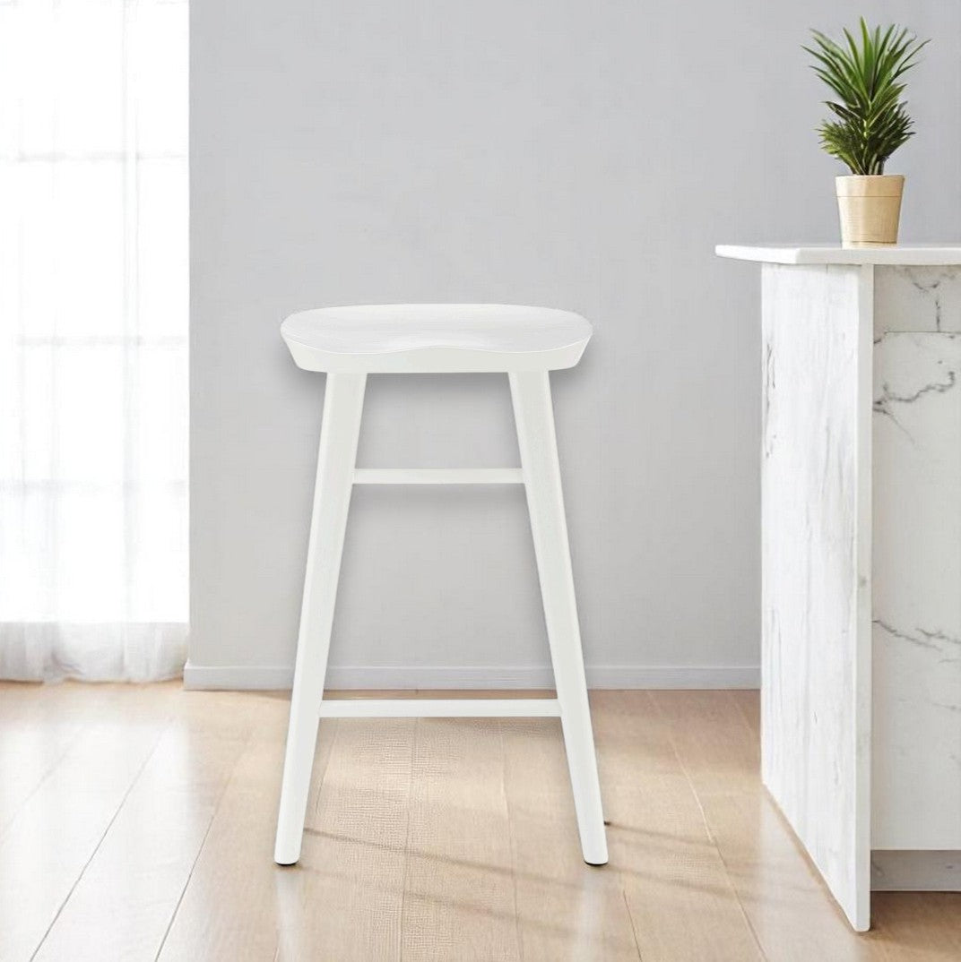 25" White Solid Wood Backless Counter Height Bar Chair-Bar Chairs-DECOROLALA