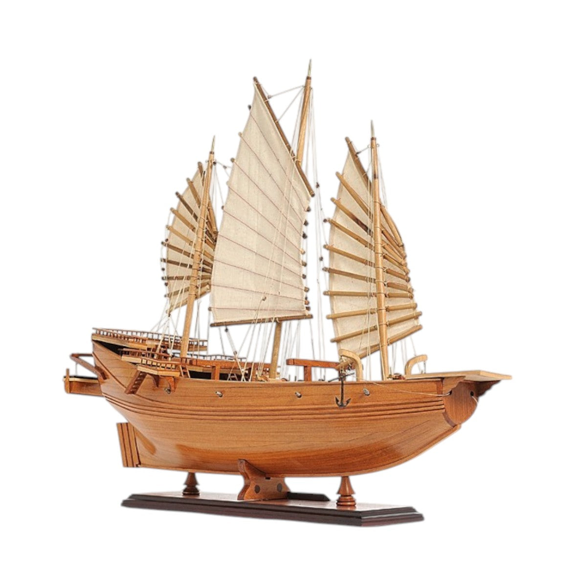 25" Wood Brown Solid Wood Hand Painted Model Boat Tabletop Sculpture-Sculptures-DECOROLALA