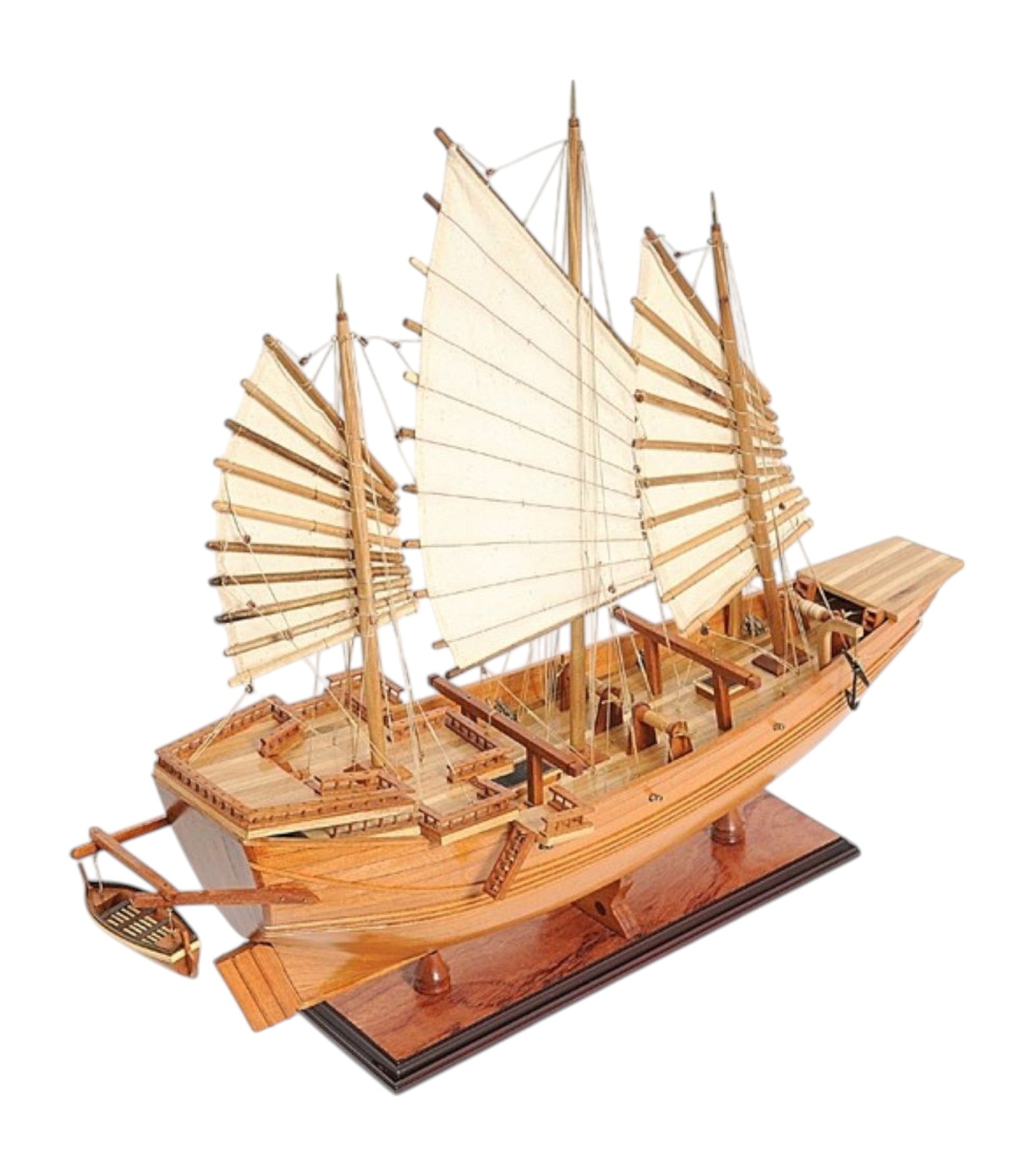 25" Wood Brown Solid Wood Hand Painted Model Boat Tabletop Sculpture-Sculptures-DECOROLALA