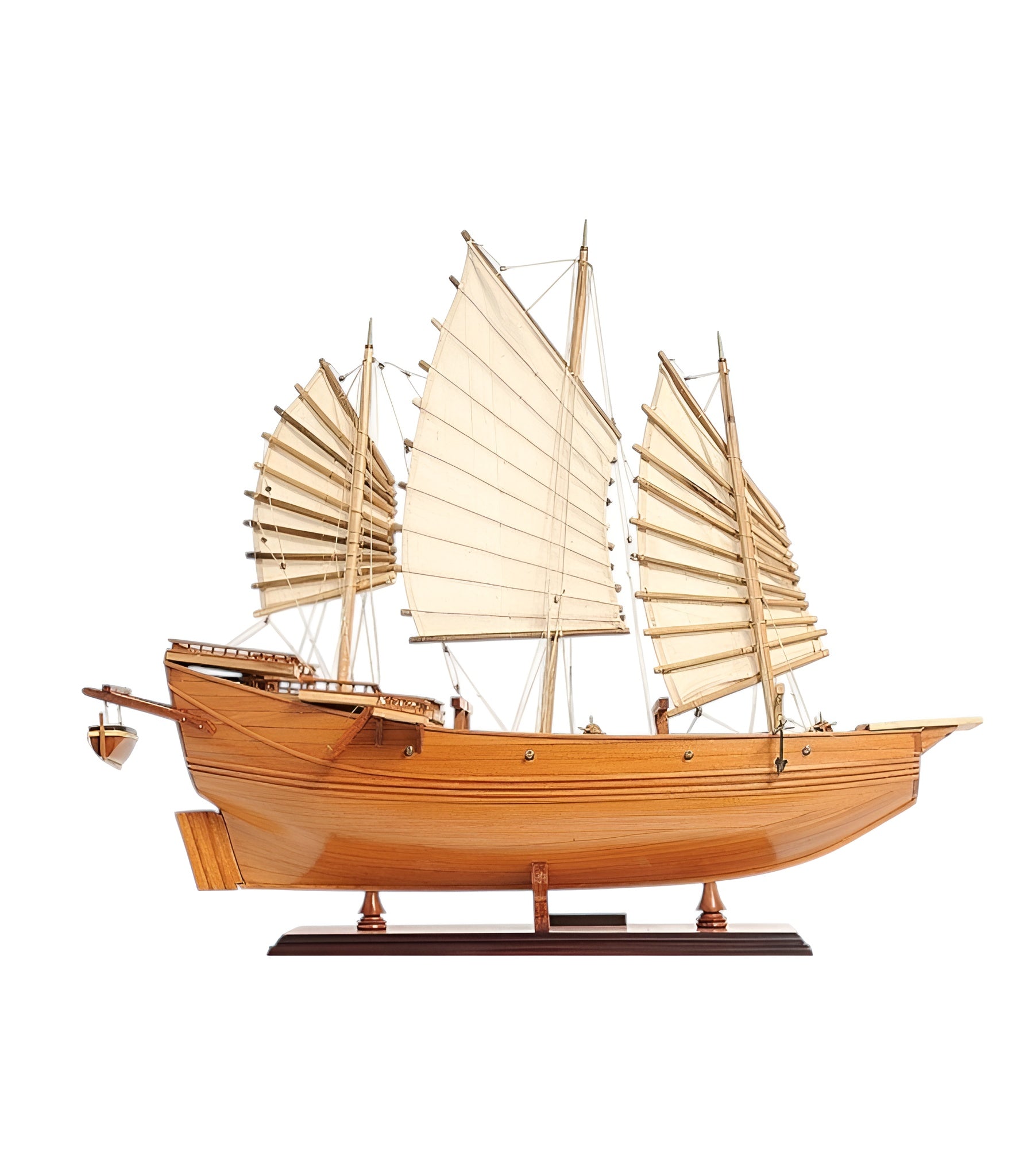 25" Wood Brown Solid Wood Hand Painted Model Boat Tabletop Sculpture-Sculptures-DECOROLALA