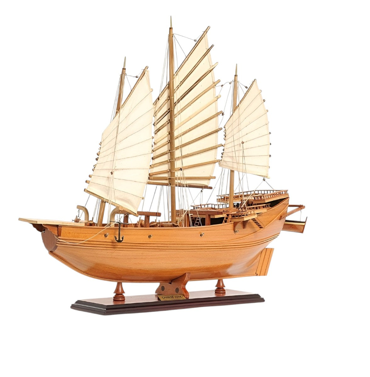 25" Wood Brown Solid Wood Hand Painted Model Boat Tabletop Sculpture-Sculptures-DECOROLALA