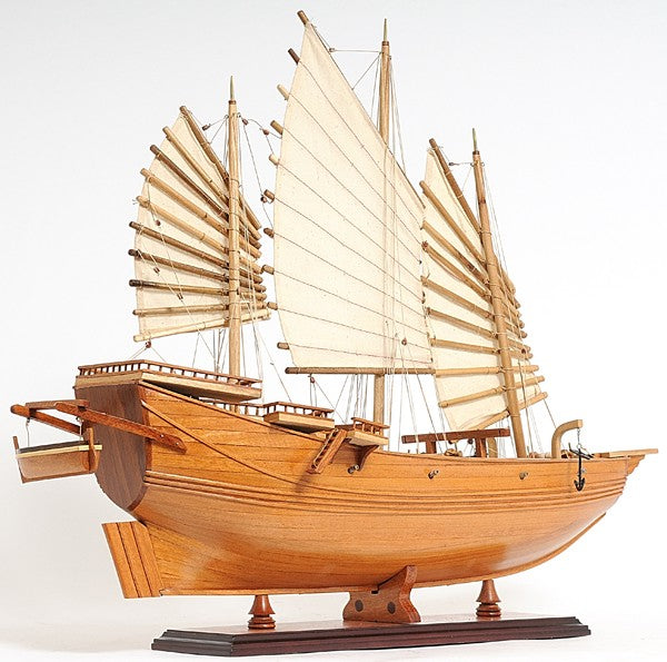25" Wood Brown Solid Wood Hand Painted Model Boat Tabletop Sculpture-Sculptures-DECOROLALA