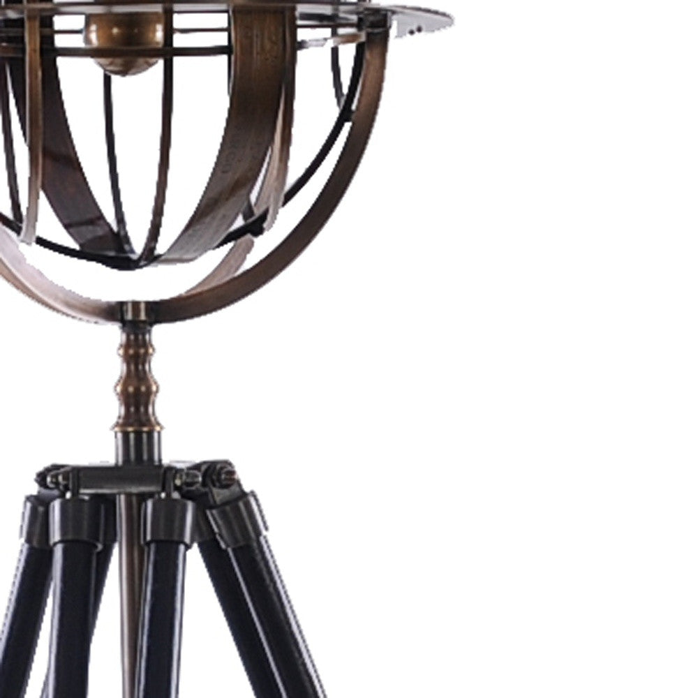 25" X 25" X 45.75" Brass Armillary With Wood Stand-Sculptures-DECOROLALA