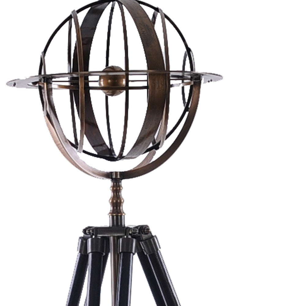 25" X 25" X 45.75" Brass Armillary With Wood Stand-Sculptures-DECOROLALA