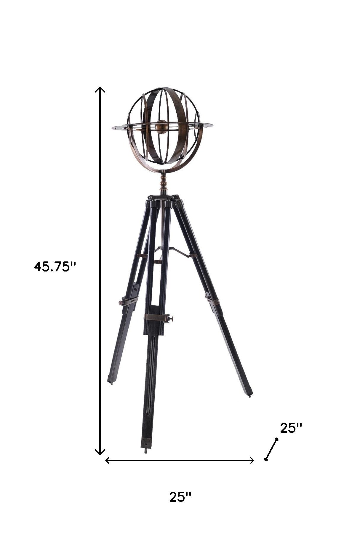 25" X 25" X 45.75" Brass Armillary With Wood Stand-Sculptures-DECOROLALA