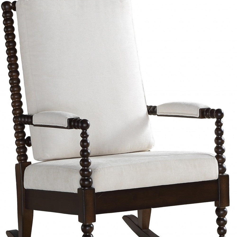 25" X 33" X 41" Cream Fabric Walnut Wood Upholstered (Seat) Rocking Chair-Rocking Chairs-DECOROLALA