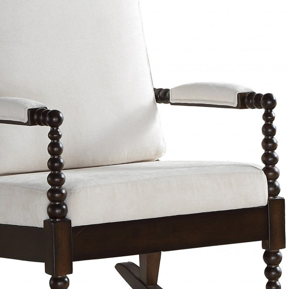 25" X 33" X 41" Cream Fabric Walnut Wood Upholstered (Seat) Rocking Chair-Rocking Chairs-DECOROLALA