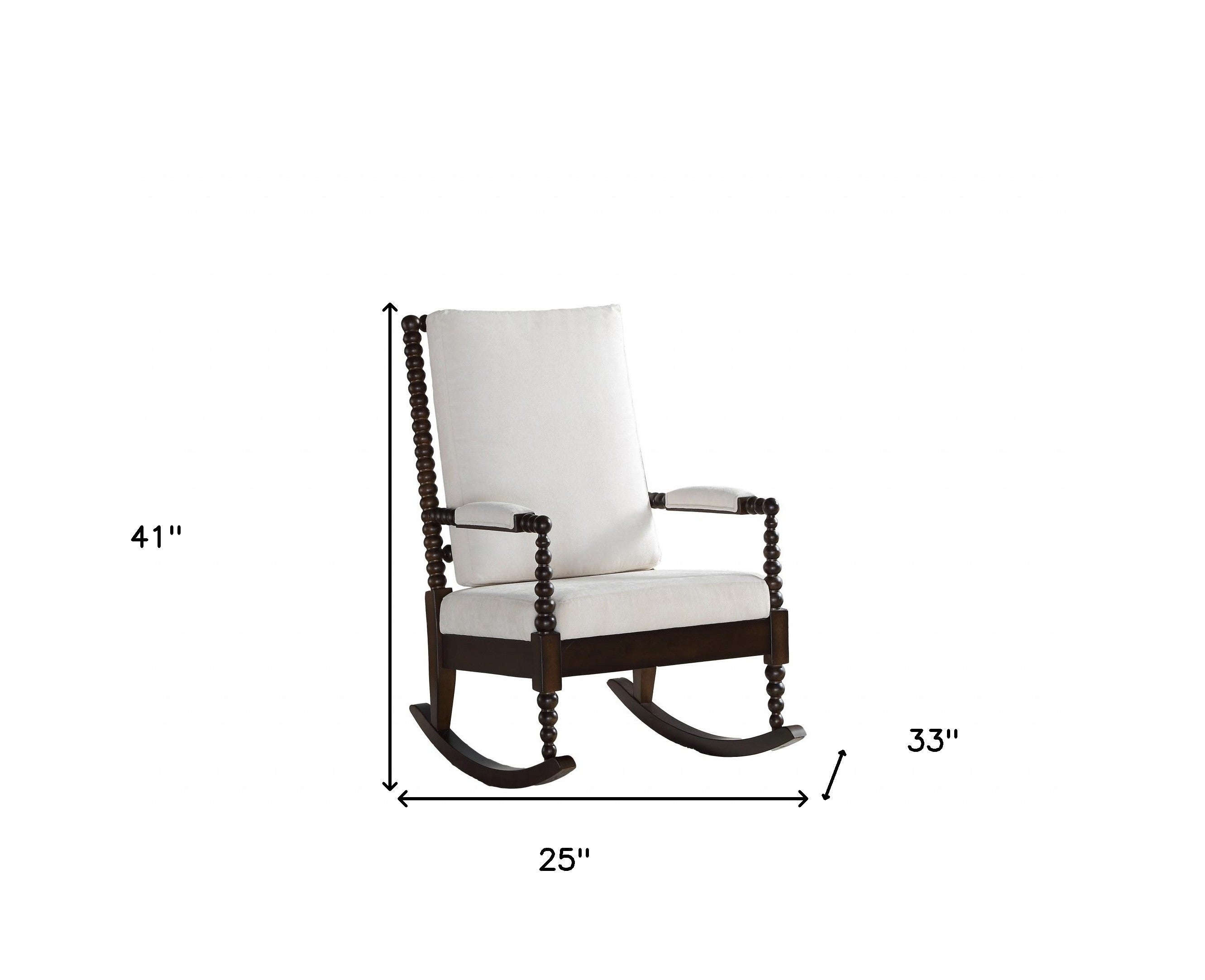 25" X 33" X 41" Cream Fabric Walnut Wood Upholstered (Seat) Rocking Chair-Rocking Chairs-DECOROLALA