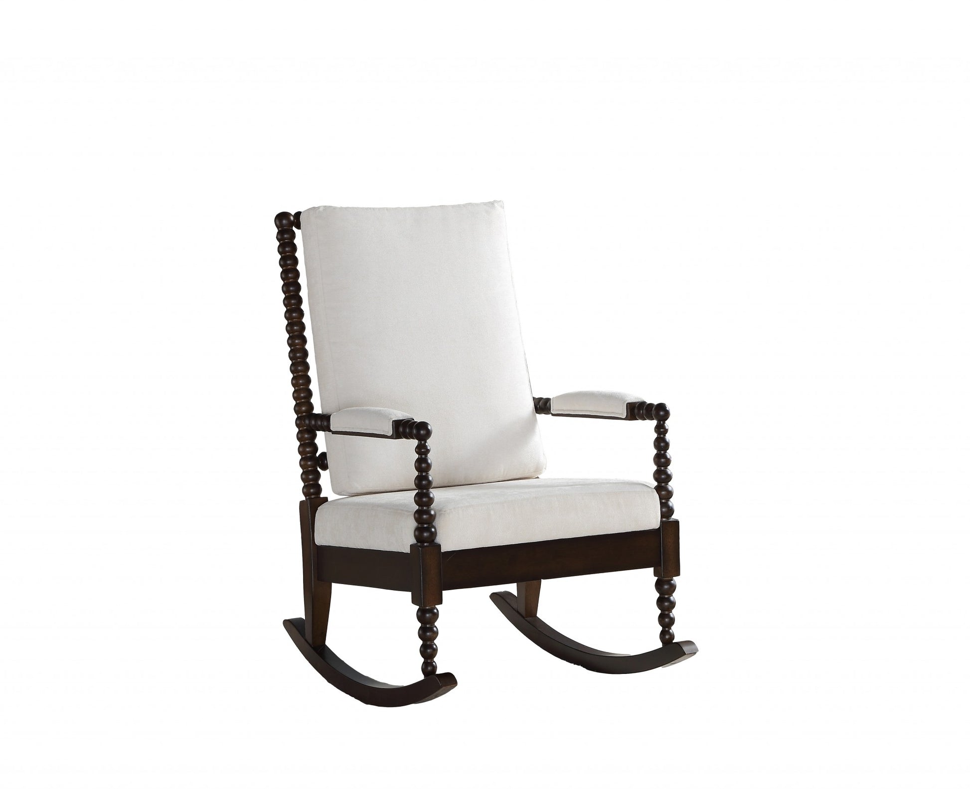 25" X 33" X 41" Cream Fabric Walnut Wood Upholstered (Seat) Rocking Chair-Rocking Chairs-DECOROLALA