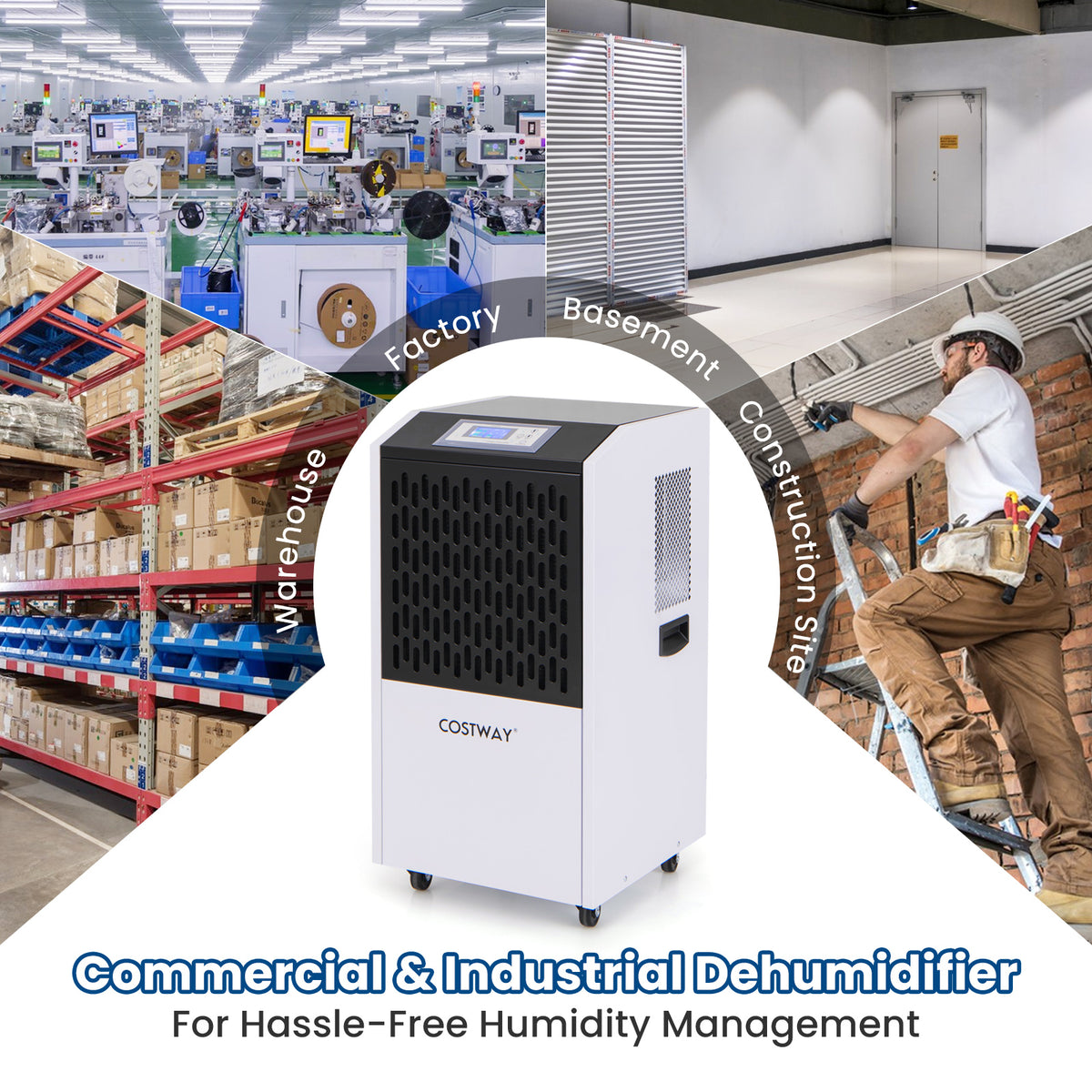 250 Pints Commercial Dehumidifier with Drain Hose Large Spaces up to 8500 Sq.Ft-White-Dehumidifiers-DECOROLALA