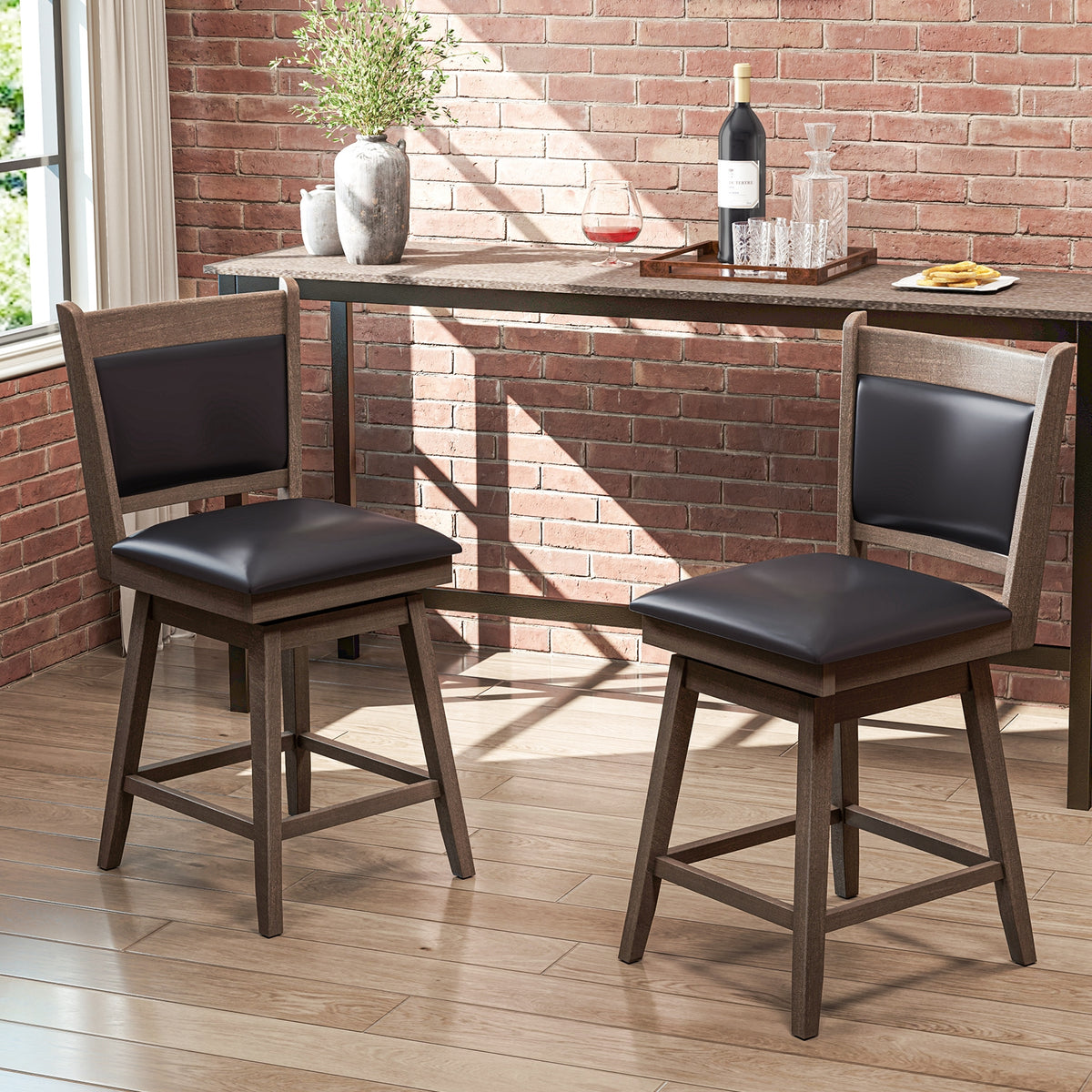 25/29 Inch Padded Bar Stools Set of 2 with Swivel Seat and Footrest-25 Inch-Bar Stools-DECOROLALA