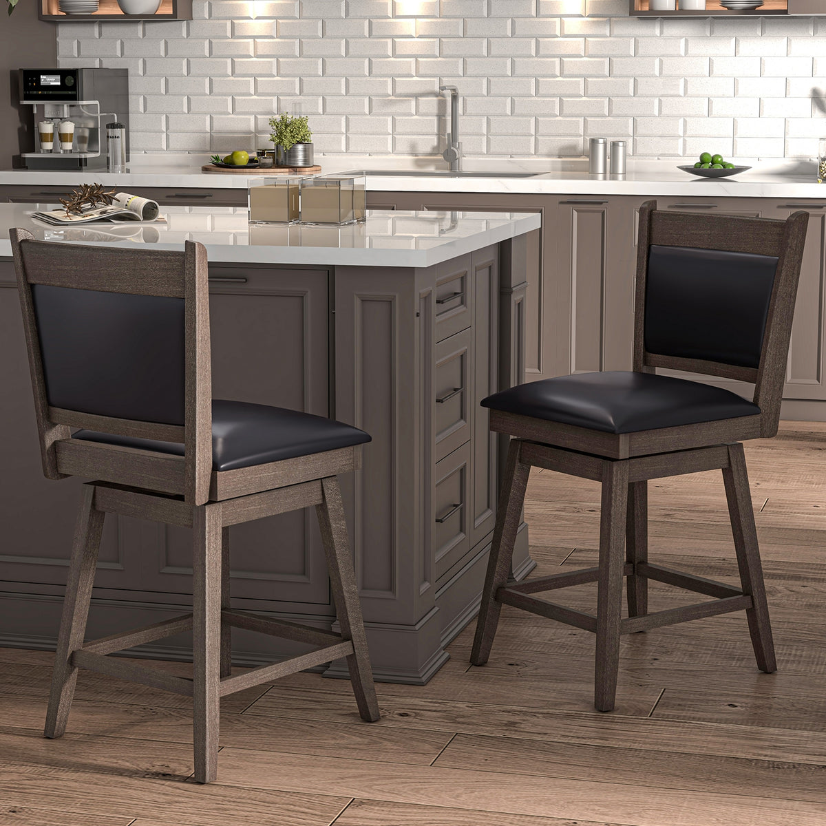 25/29 Inch Padded Bar Stools Set of 2 with Swivel Seat and Footrest-25 Inch-Bar Stools-DECOROLALA