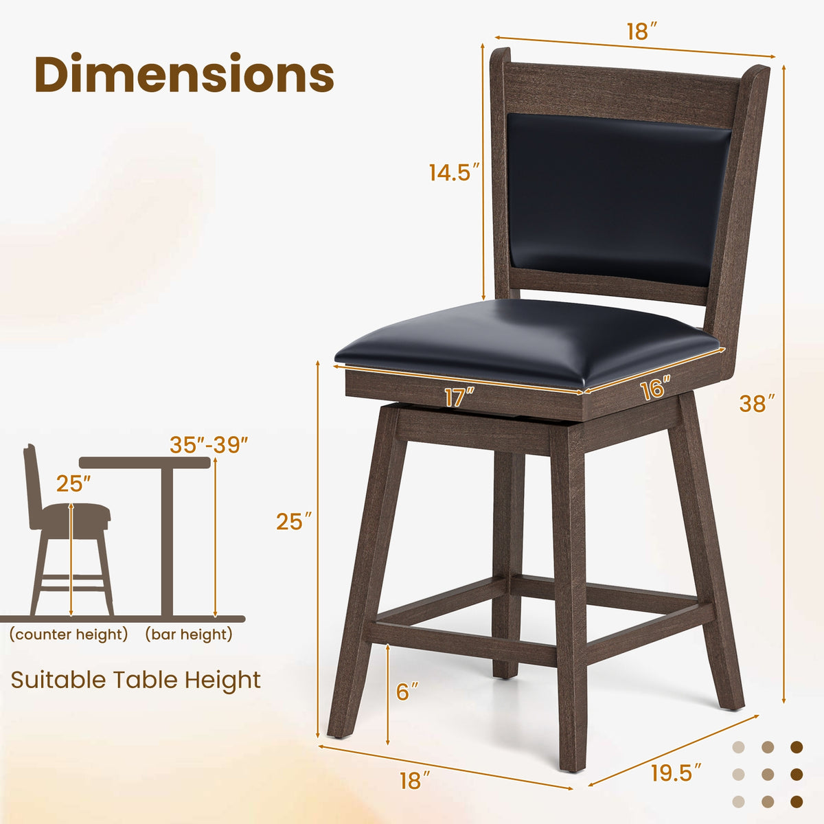 25/29 Inch Padded Bar Stools Set of 2 with Swivel Seat and Footrest-25 Inch-Bar Stools-DECOROLALA