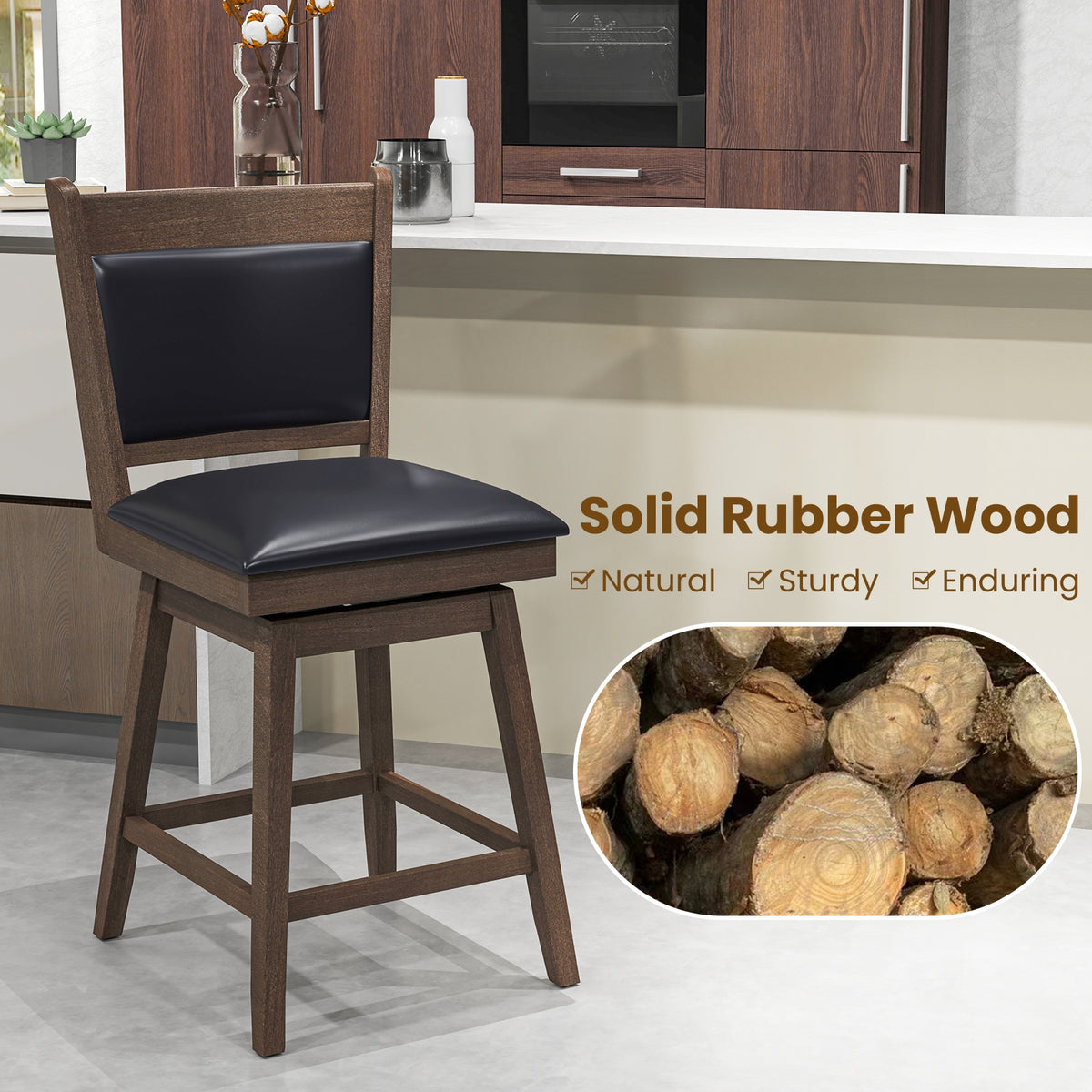 25/29 Inch Padded Bar Stools Set of 2 with Swivel Seat and Footrest-25 Inch-Bar Stools-DECOROLALA