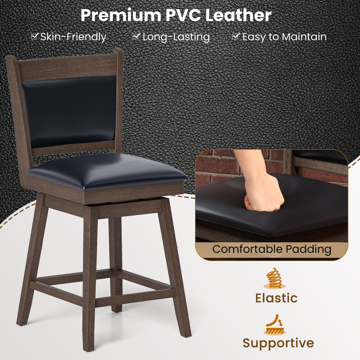 25/29 Inch Padded Bar Stools Set of 2 with Swivel Seat and Footrest-25 Inch-Bar Stools-DECOROLALA