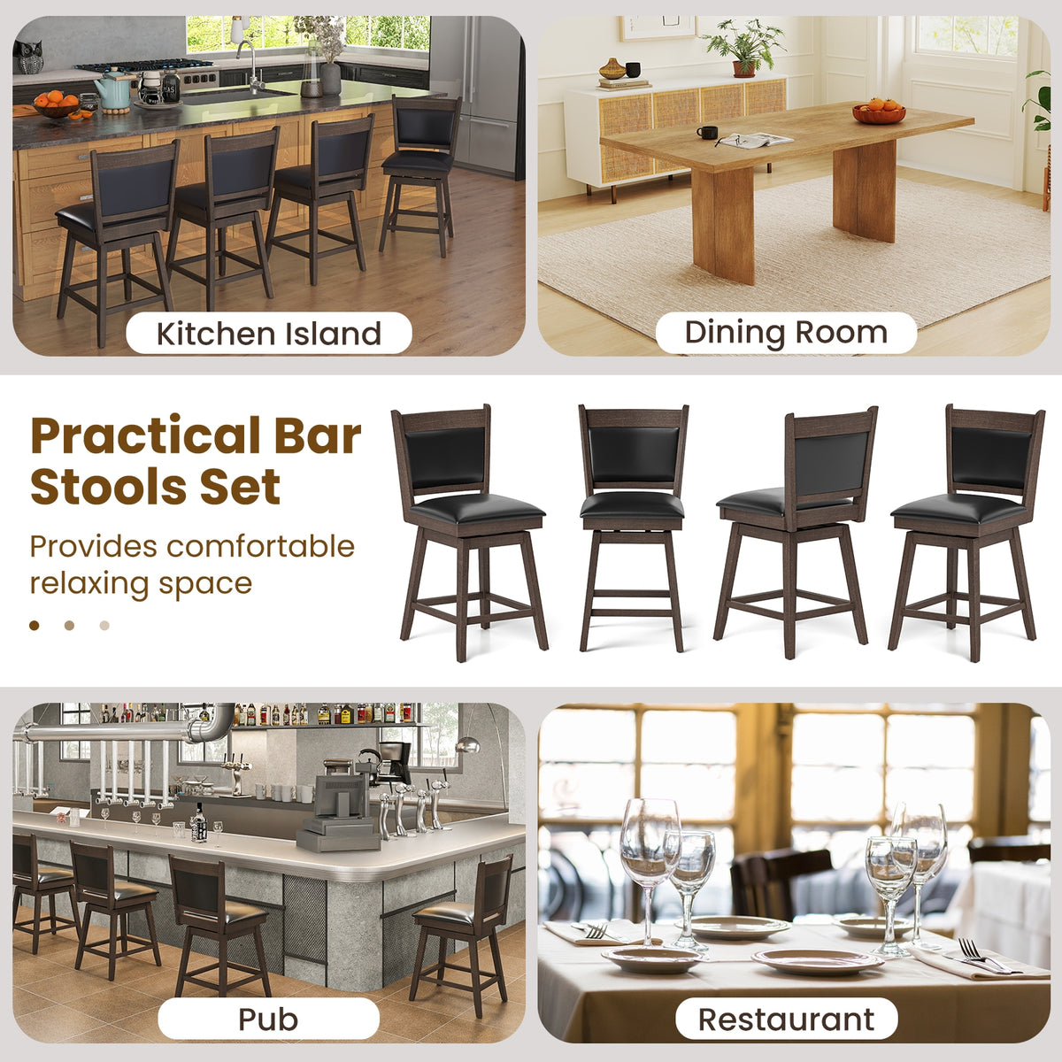 25/29 Inch Padded Bar Stools Set of 2 with Swivel Seat and Footrest-25 Inch-Bar Stools-DECOROLALA