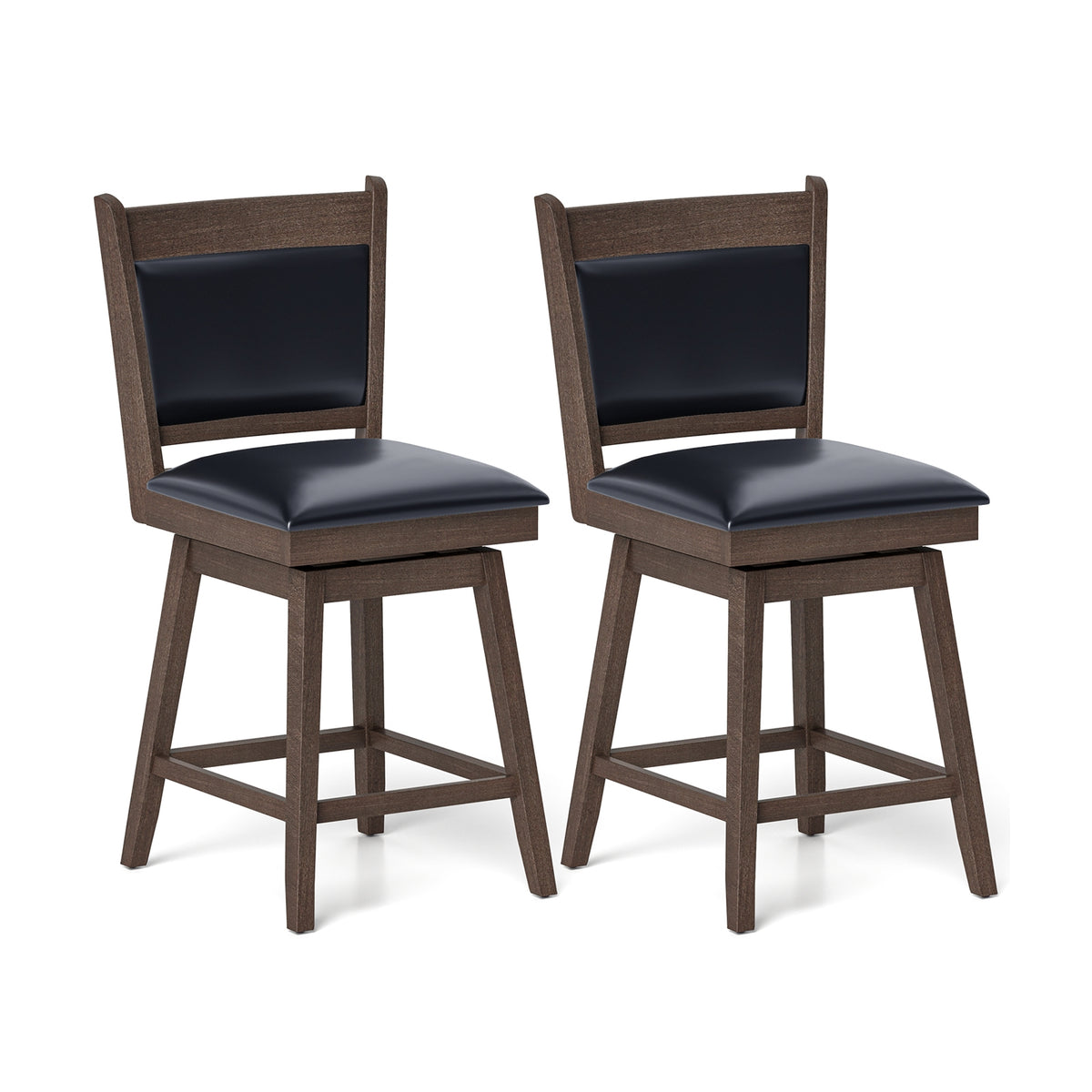 25/29 Inch Padded Bar Stools Set of 2 with Swivel Seat and Footrest-25 Inch-Bar Stools-DECOROLALA