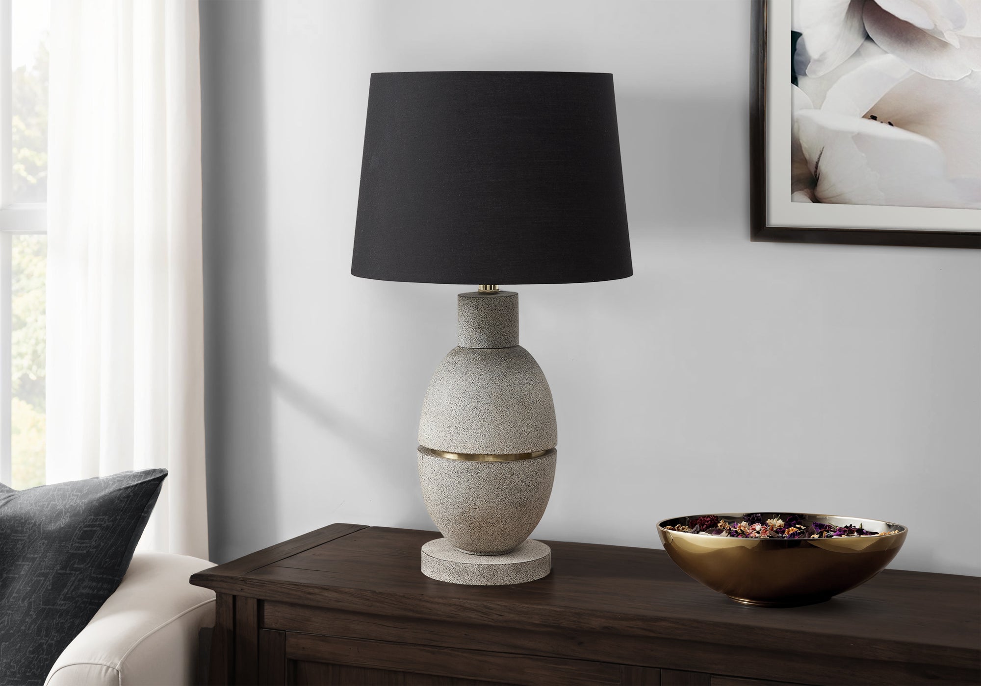25"H Beige Resin Table Lamp with Fabric Shade-Lighting-DECOROLALA