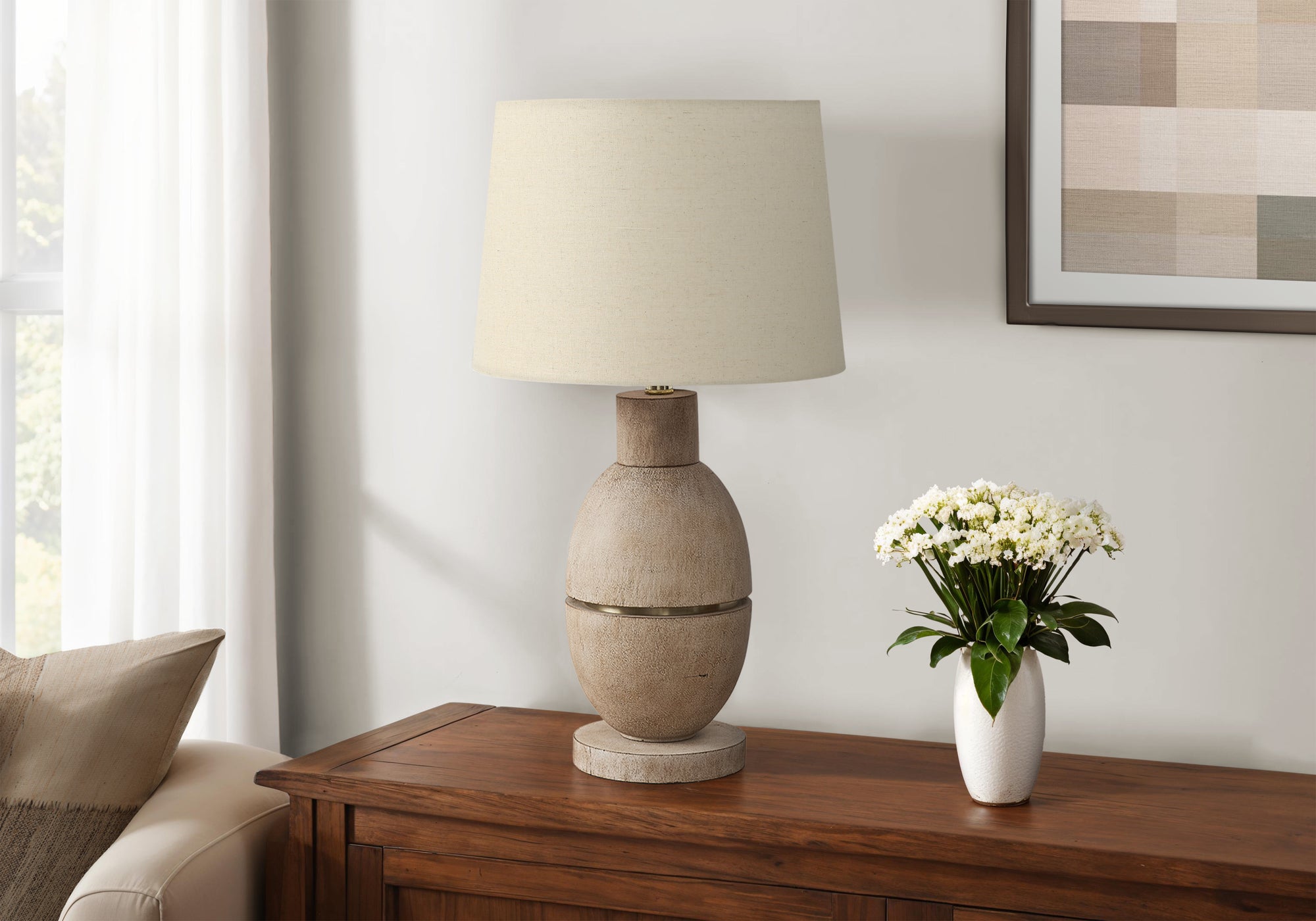 25"H Beige Resin Table Lamp with Fabric Shade-Lighting-DECOROLALA