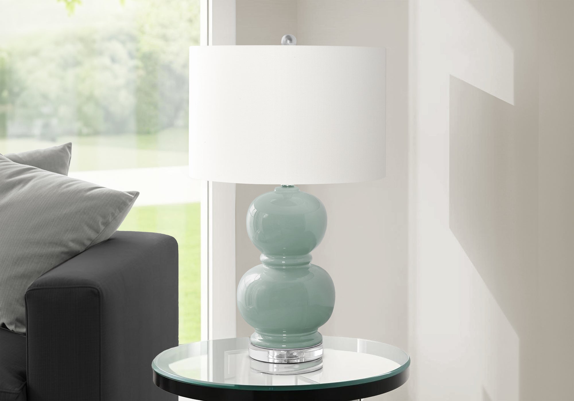 25"H Blue Ceramic Table Lamp with Ivory Shade-Lighting-DECOROLALA