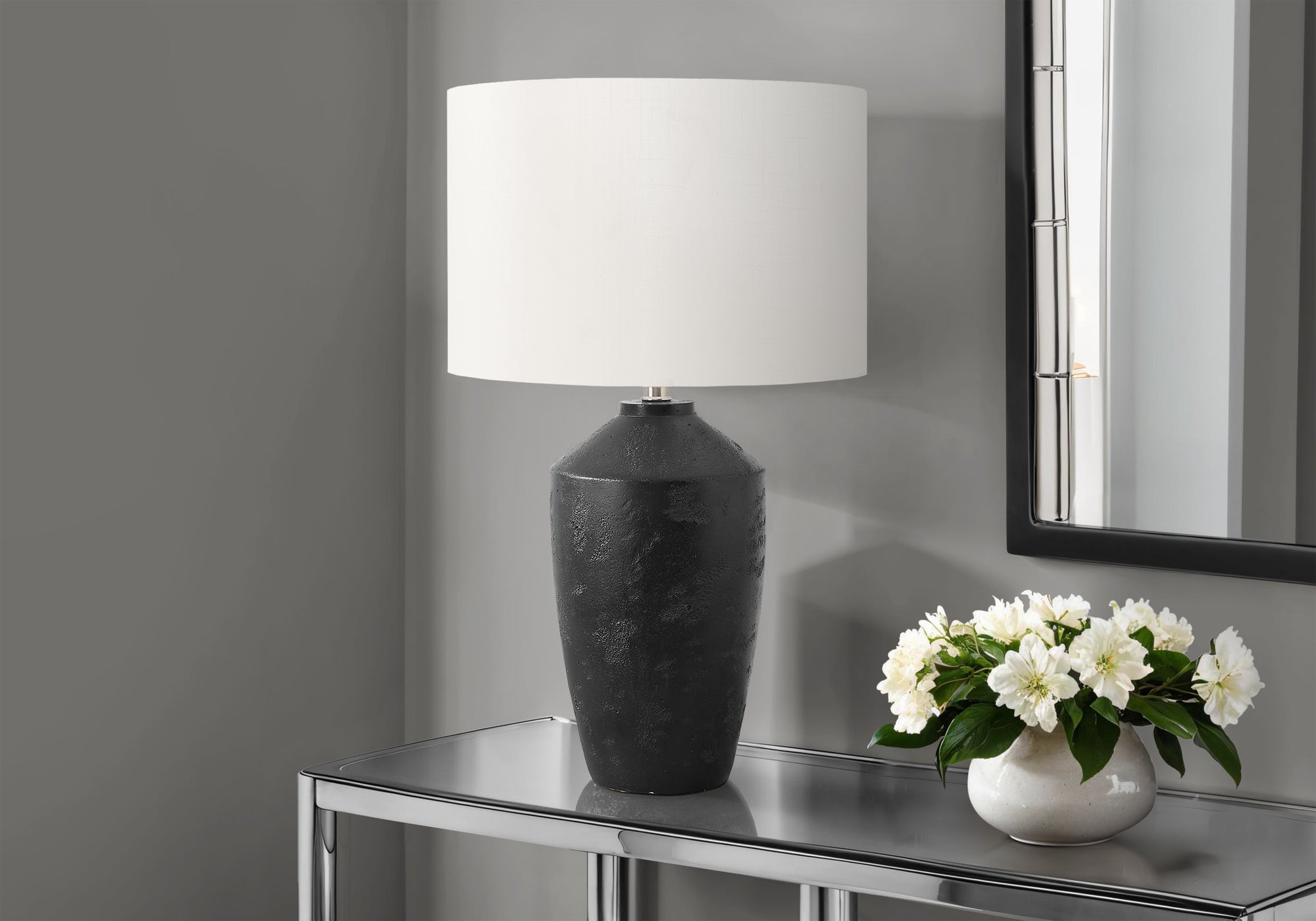 25"H Blue Concrete Table Lamp with Ivory Shade-Lighting-DECOROLALA