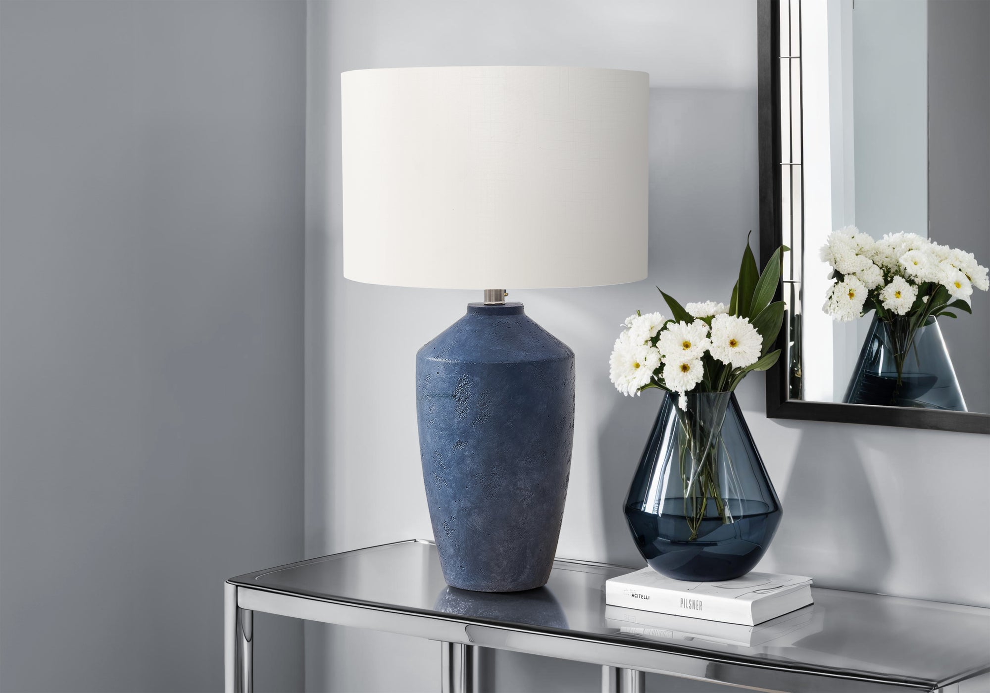 25"H Blue Concrete Table Lamp with Ivory Shade-Lighting-DECOROLALA
