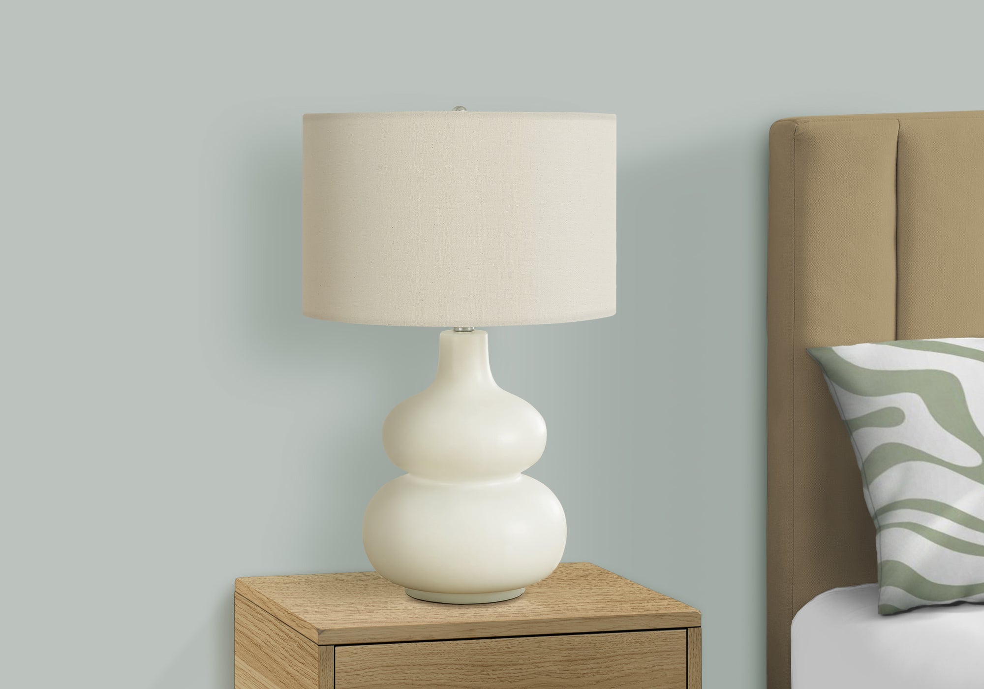 25"H Cream Ceramic Table Lamp with Ivory Linen Shade-Lighting-DECOROLALA