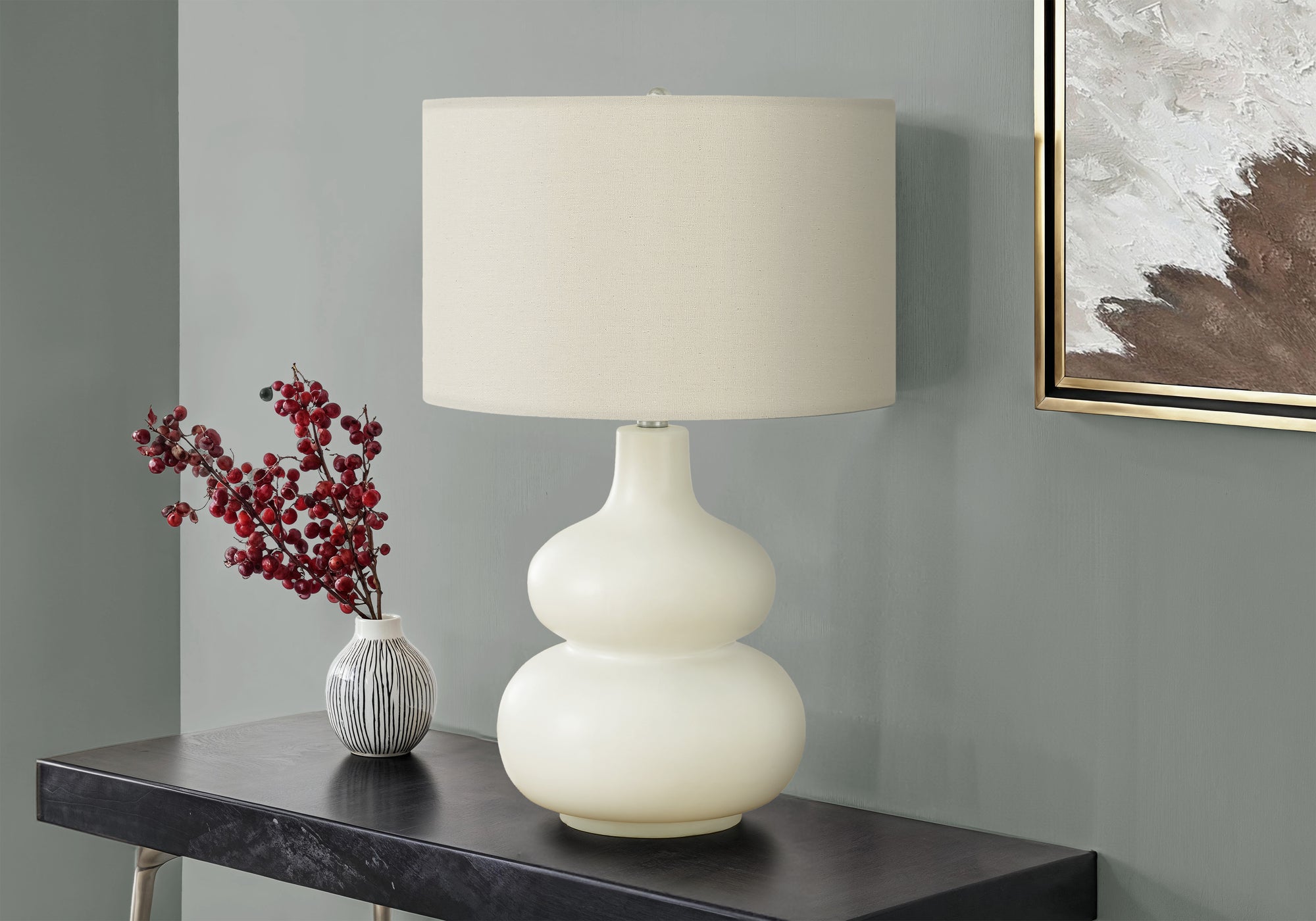 25"H Cream Ceramic Table Lamp with Ivory Linen Shade-Lighting-DECOROLALA