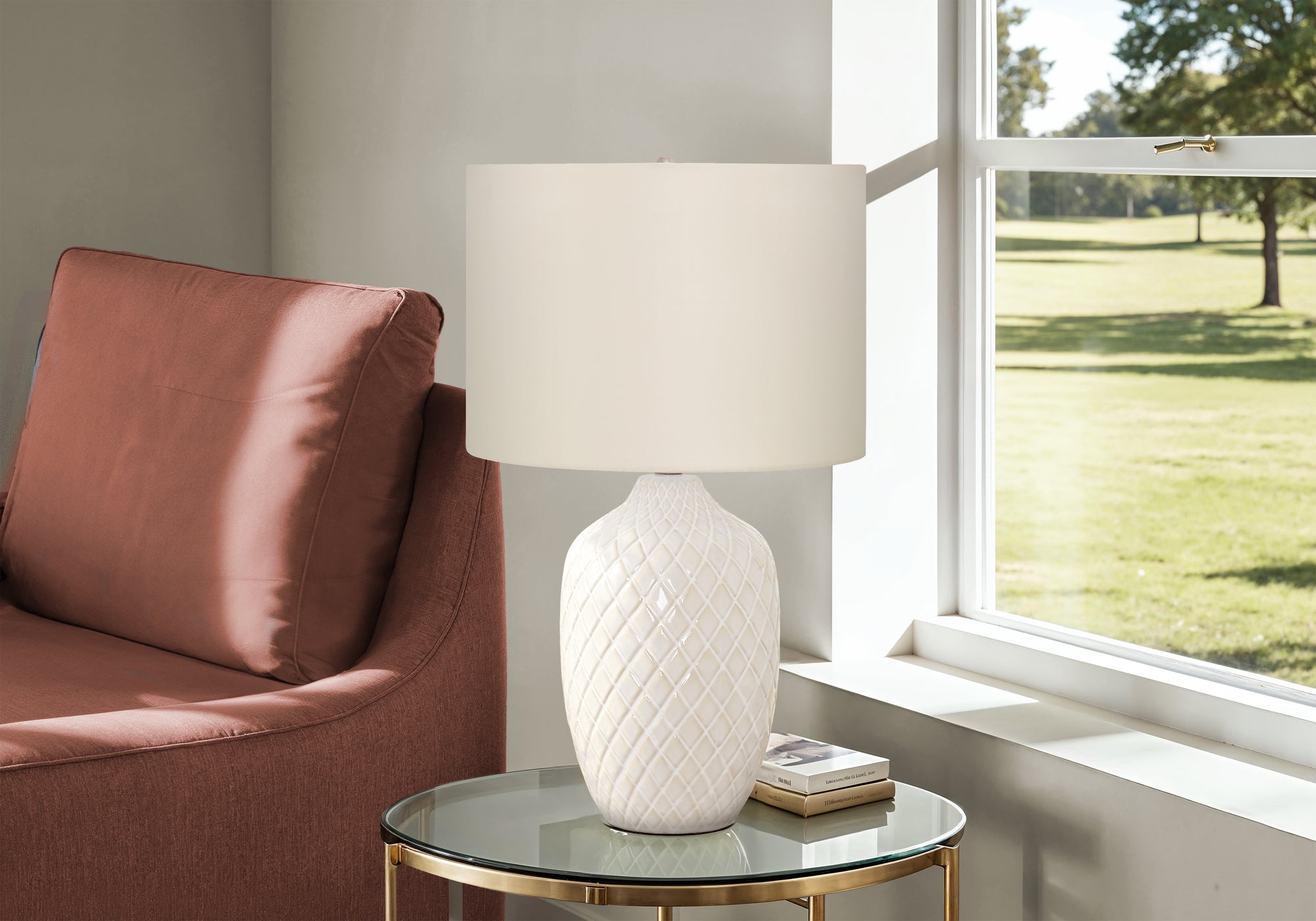 25"H Ginger Jar Table Lamp, Cream Ceramic with Ivory Shade-Lighting-DECOROLALA