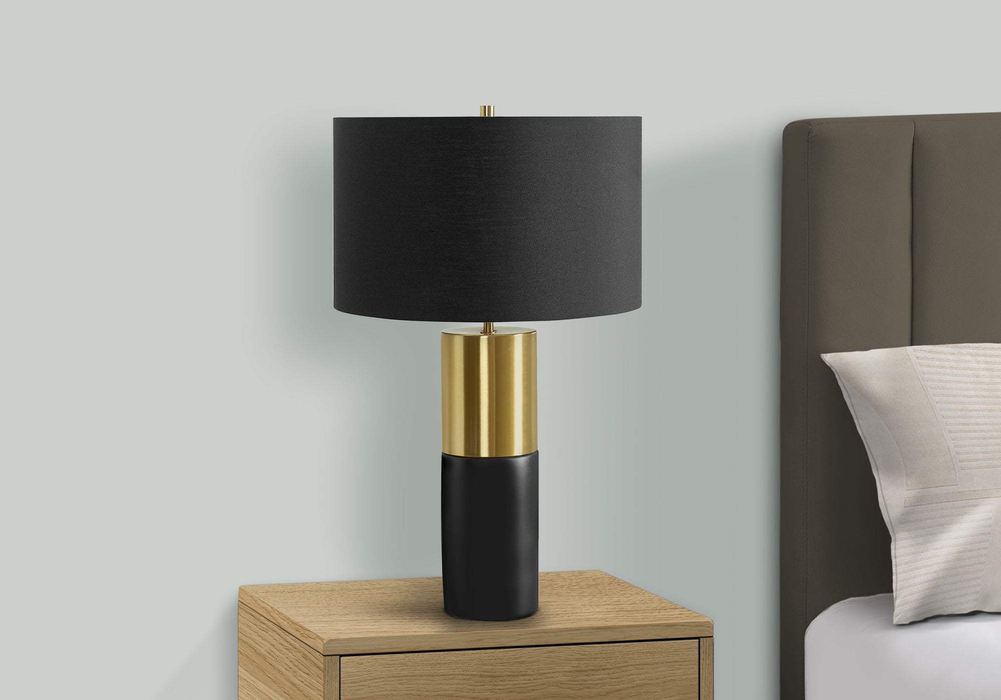 25"H Table Lamp Black Concrete Base Black Shade-Lighting-DECOROLALA