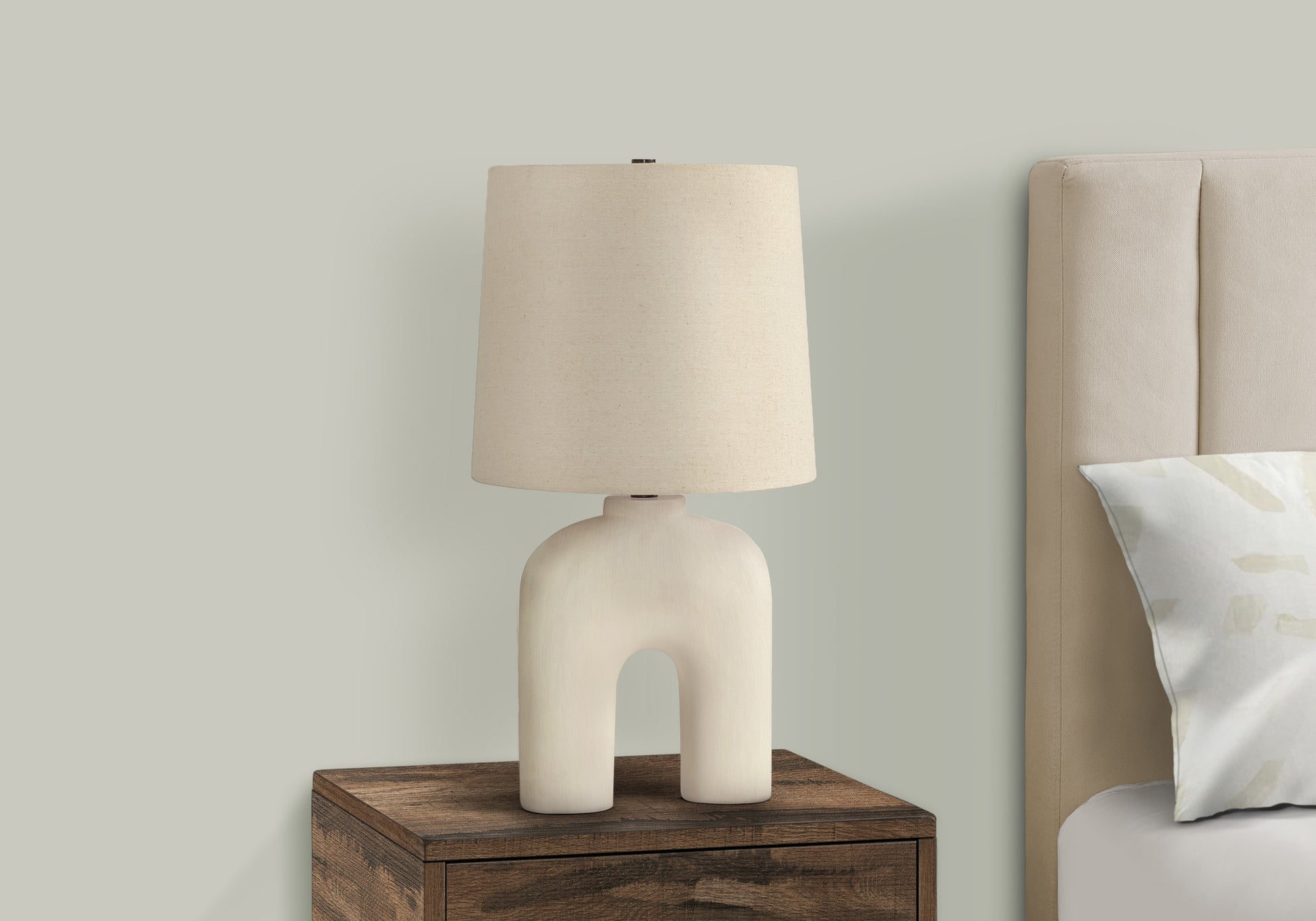 25"H Table Lamp Cream Resin Base Beige Shade-Lighting-DECOROLALA