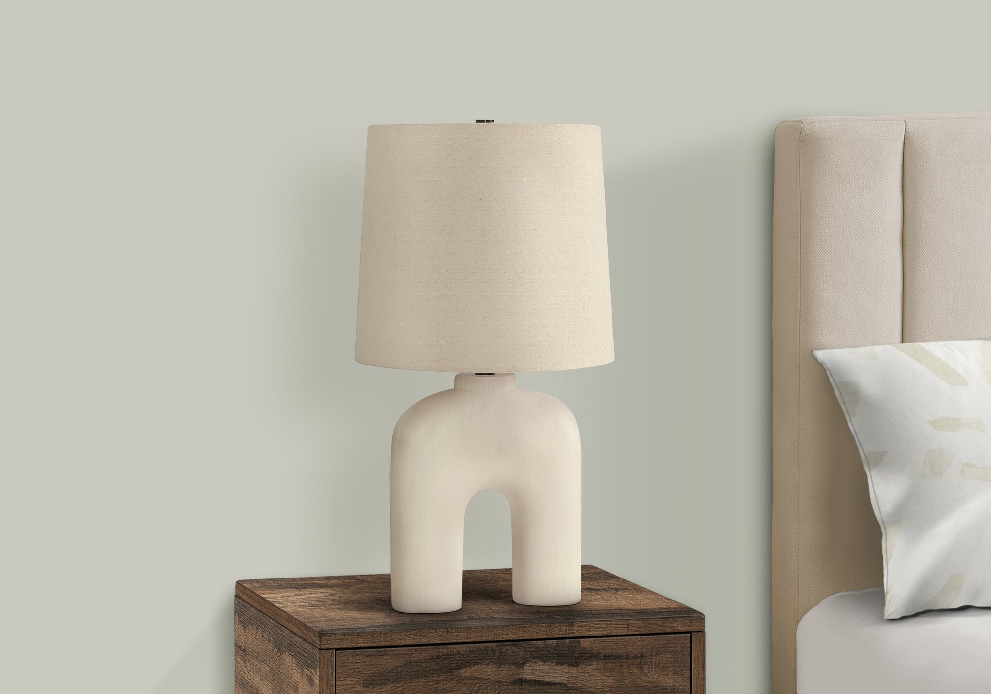 25"H Table Lamp Cream Resin Base Beige Shade-Lighting-DECOROLALA