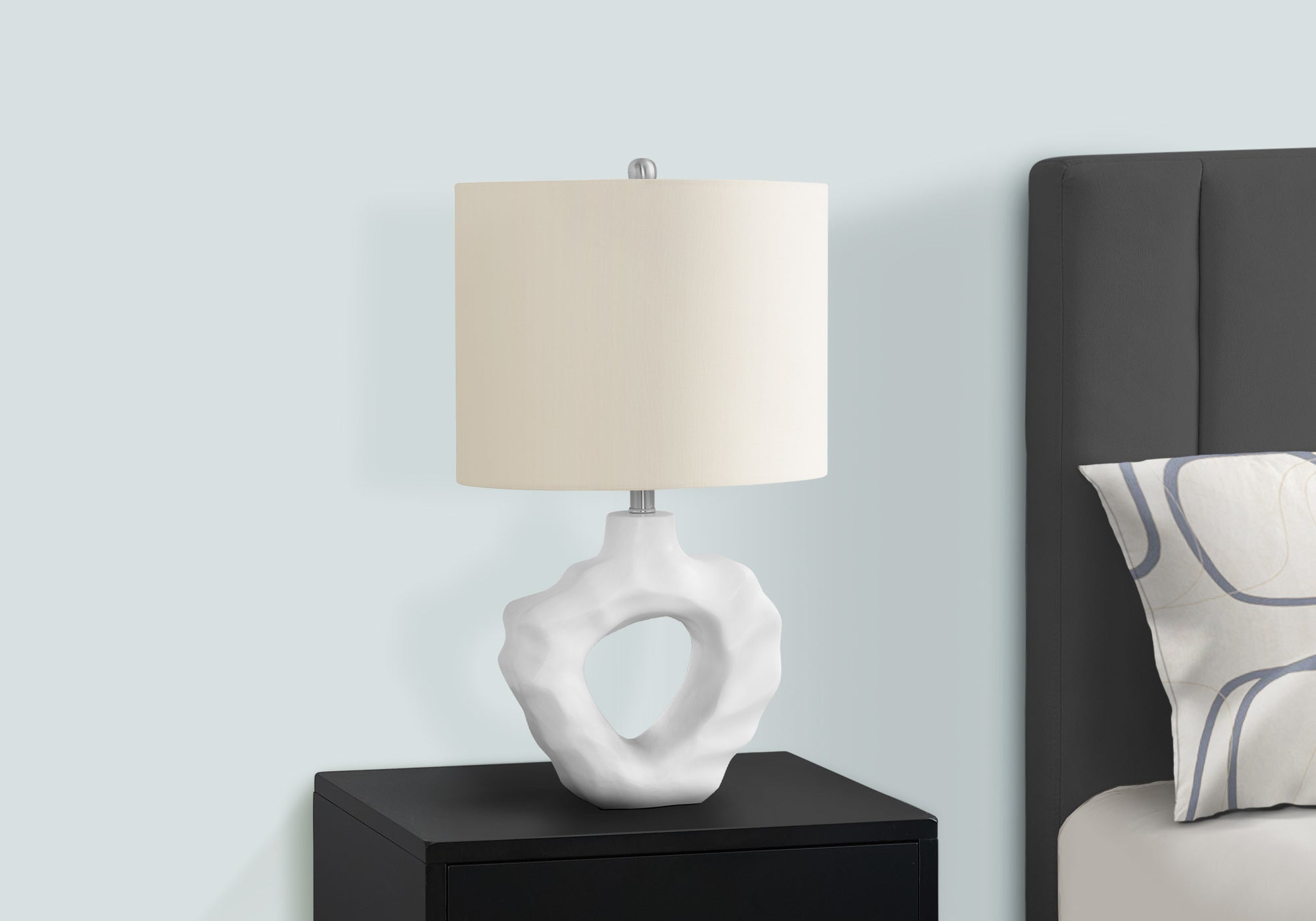 25"H Table Lamp Cream Resin Base Ivory Shade-Lighting-DECOROLALA