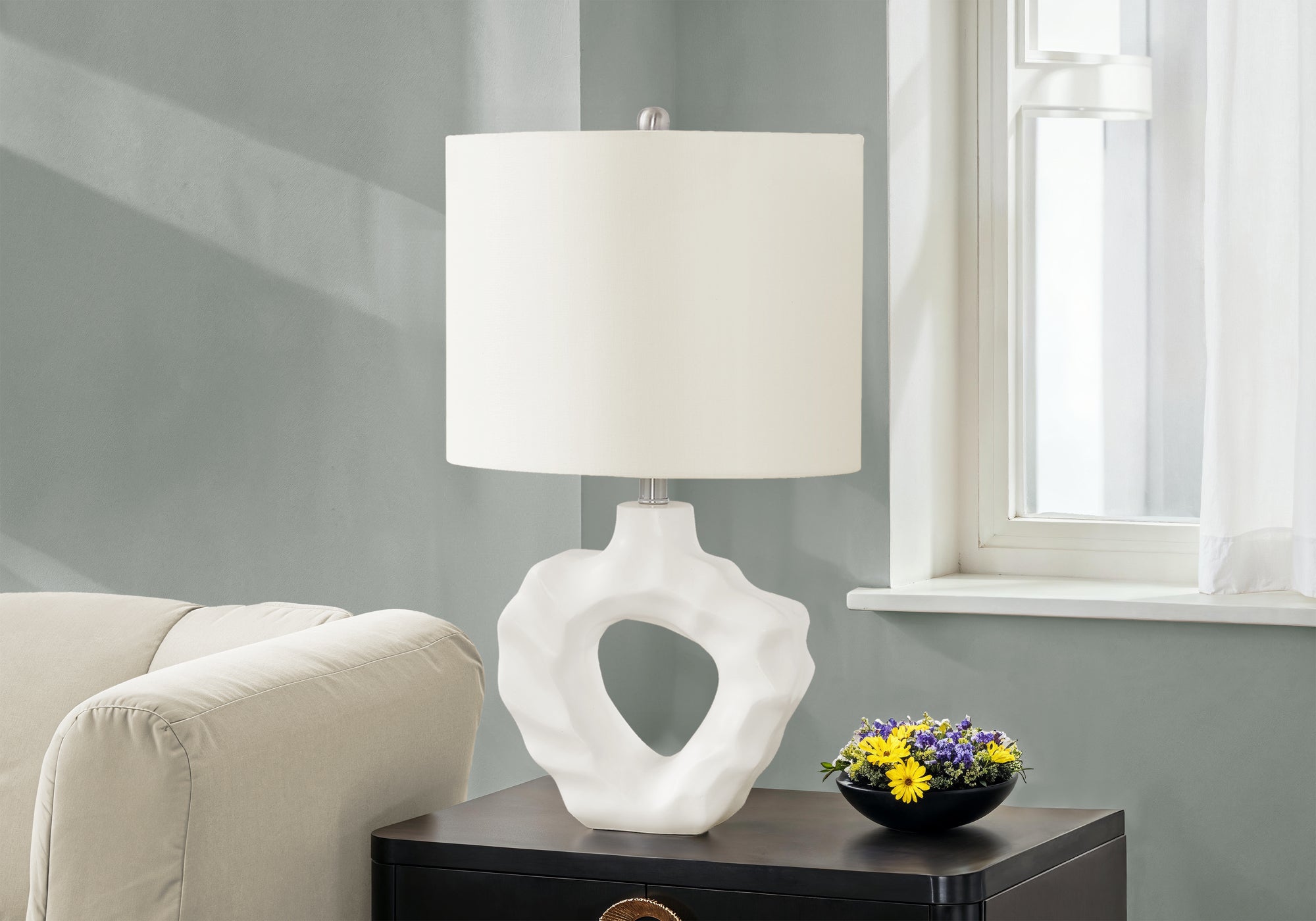 25"H Table Lamp Cream Resin Base Ivory Shade-Lighting-DECOROLALA
