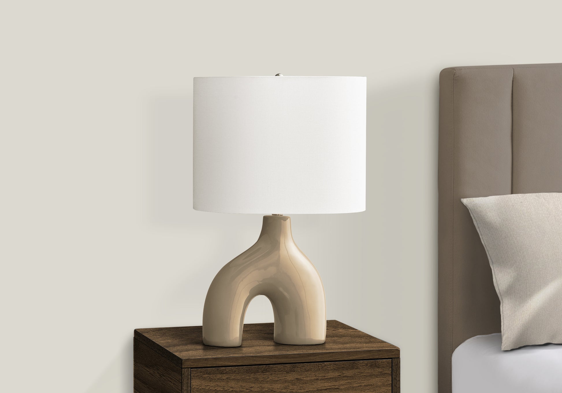 25"H Table Lamp, Grey Ceramic Base, Ivory Shade-Lighting-DECOROLALA