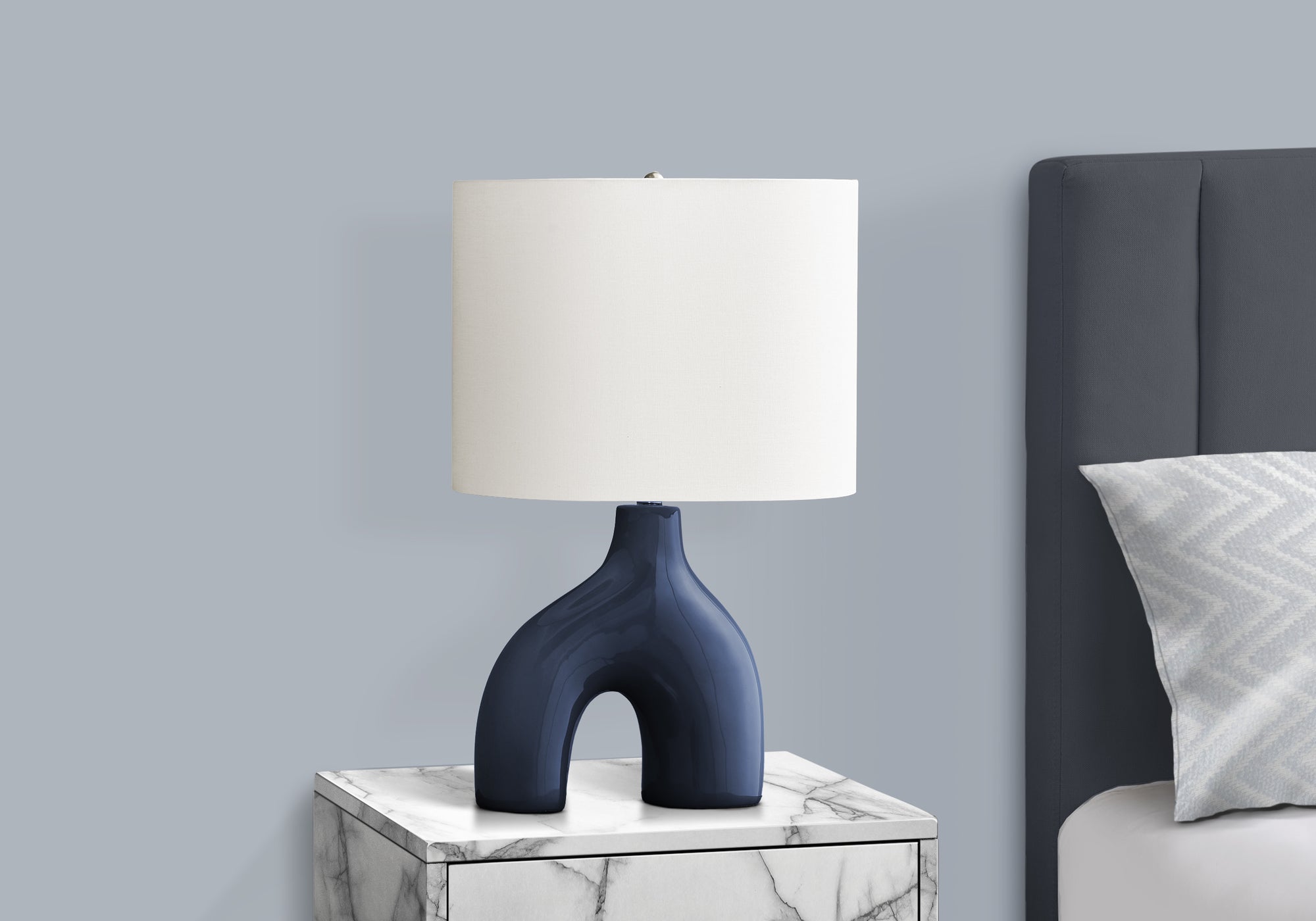 25"H Table Lamp, Grey Ceramic Base, Ivory Shade-Lighting-DECOROLALA