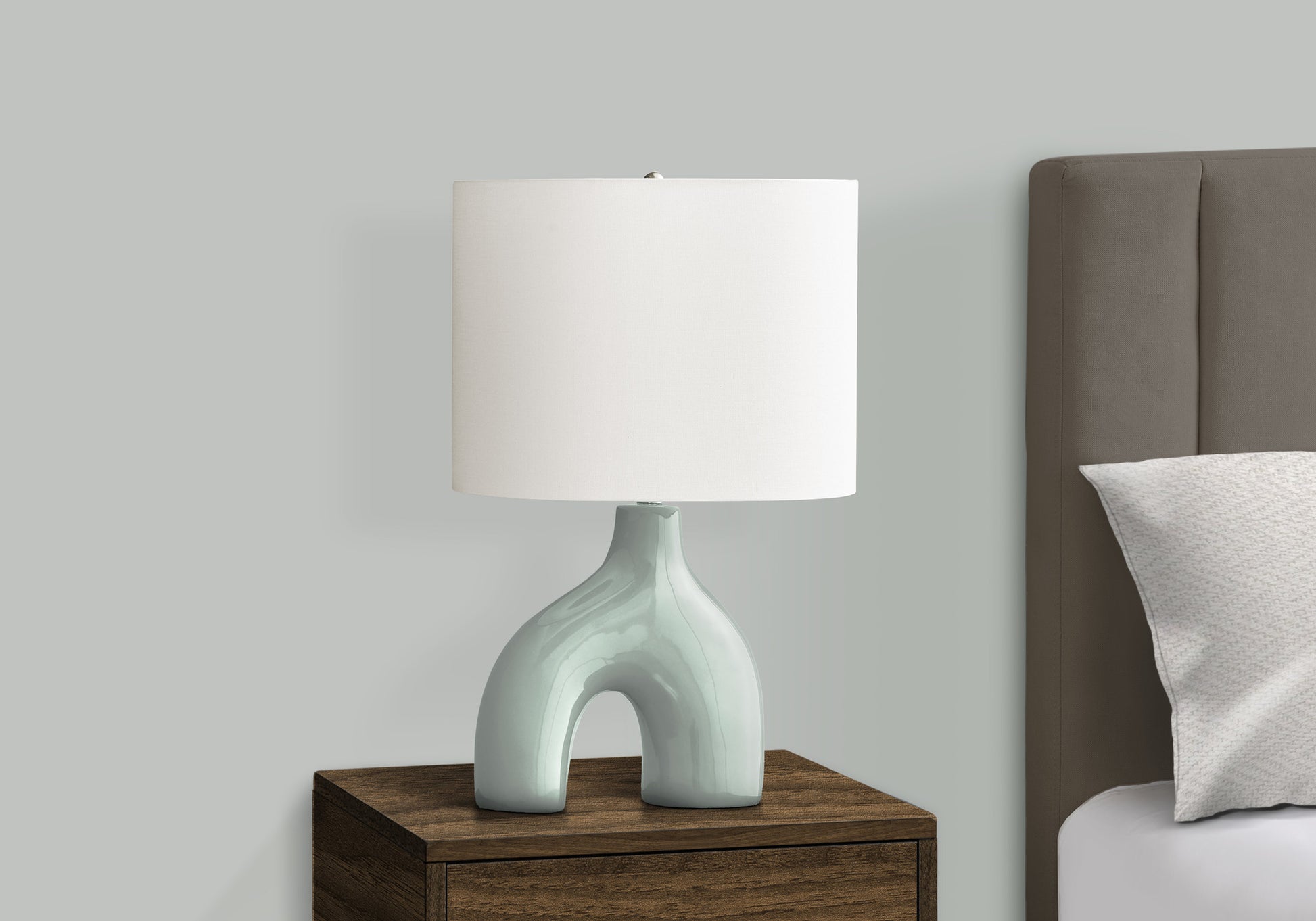 25"H Table Lamp, Grey Ceramic Base, Ivory Shade-Lighting-DECOROLALA