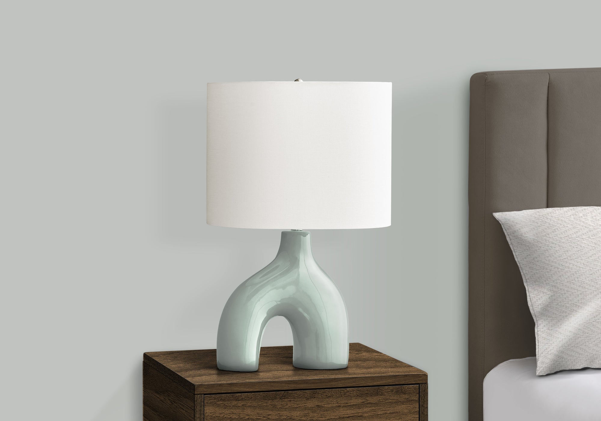 25"H Table Lamp, Grey Ceramic Base, Ivory Shade-Lighting-DECOROLALA