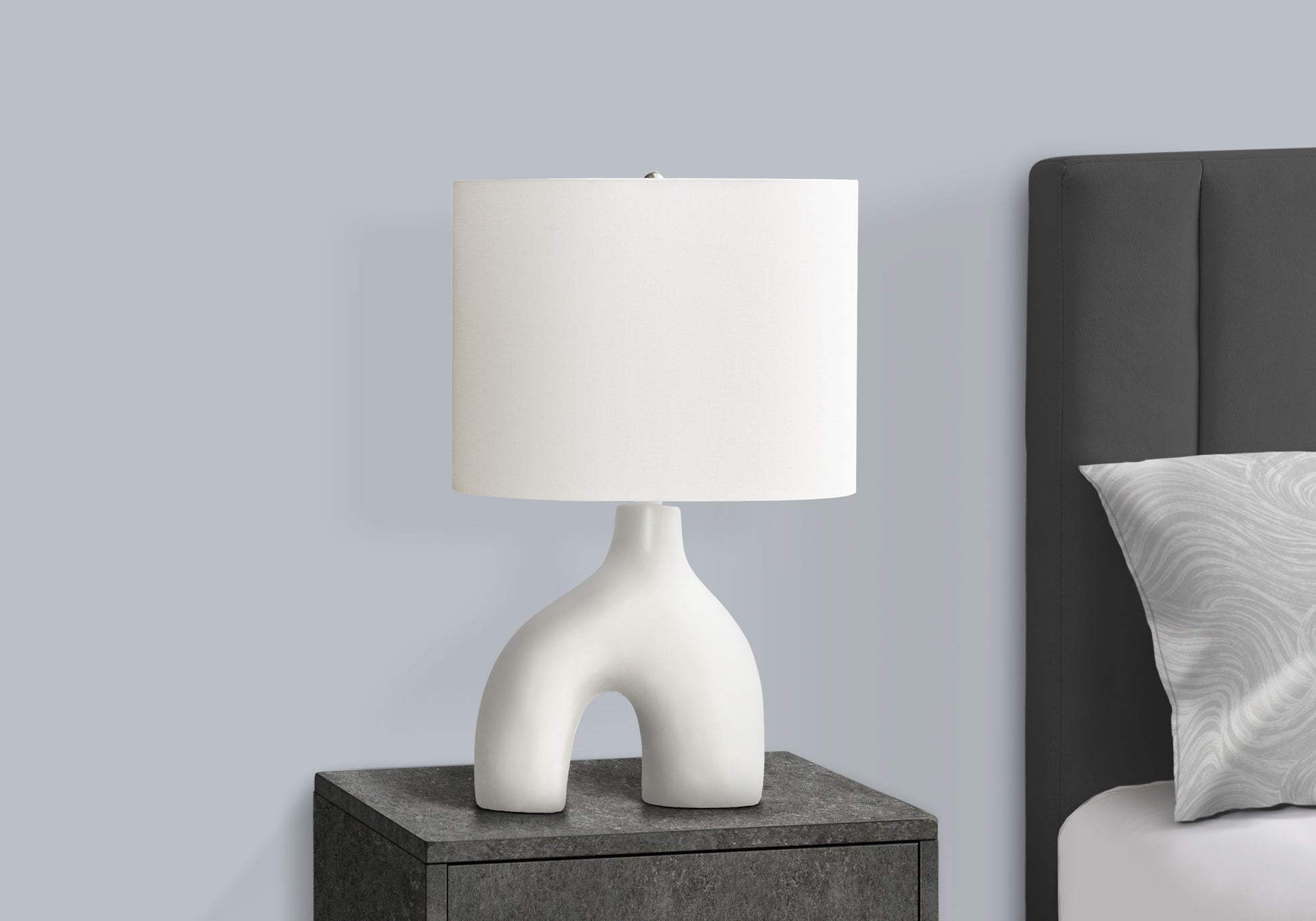 25"H Table Lamp, Grey Ceramic Base, Ivory Shade-Lighting-DECOROLALA