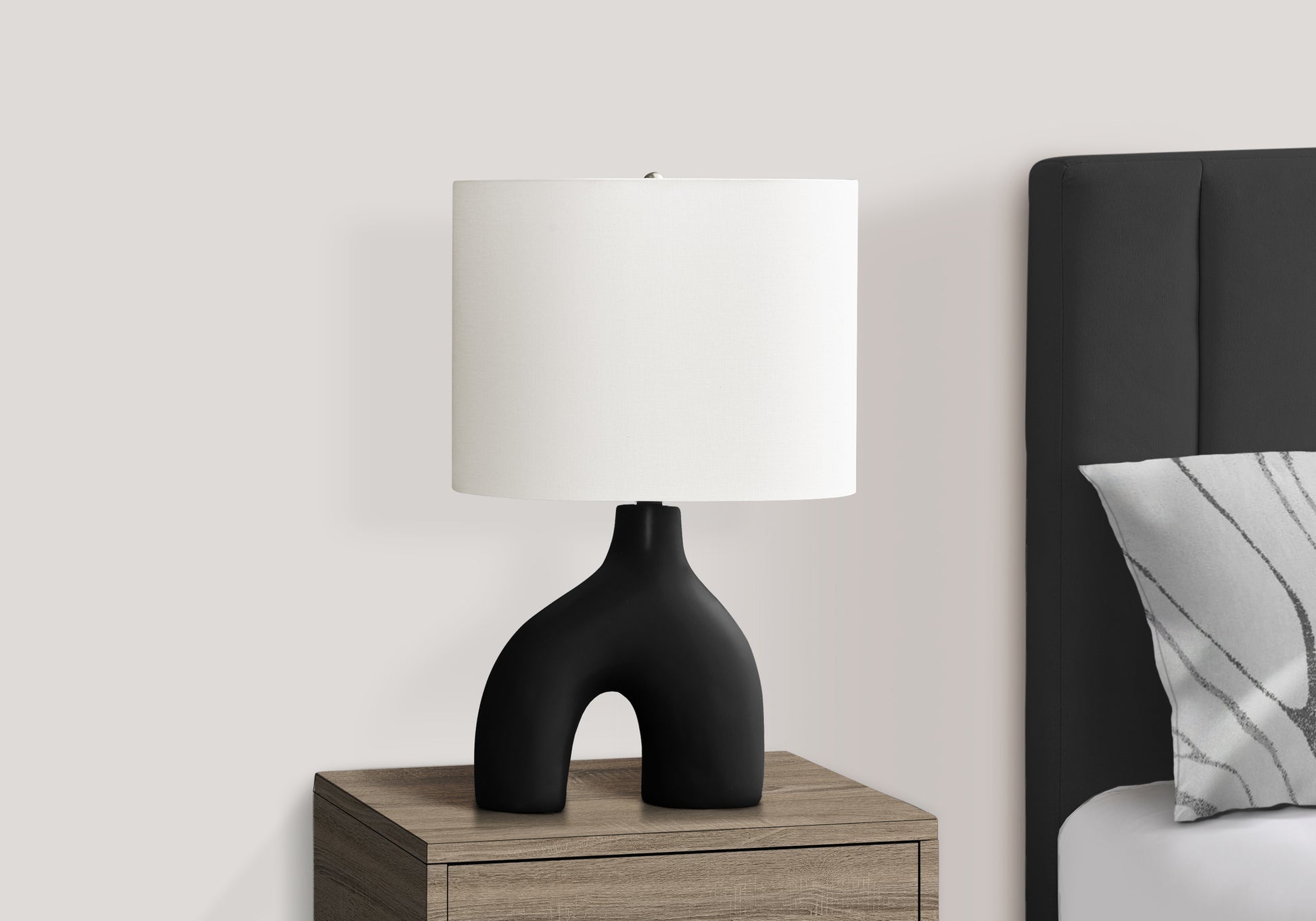 25"H Table Lamp, Grey Ceramic Base, Ivory Shade-Lighting-DECOROLALA