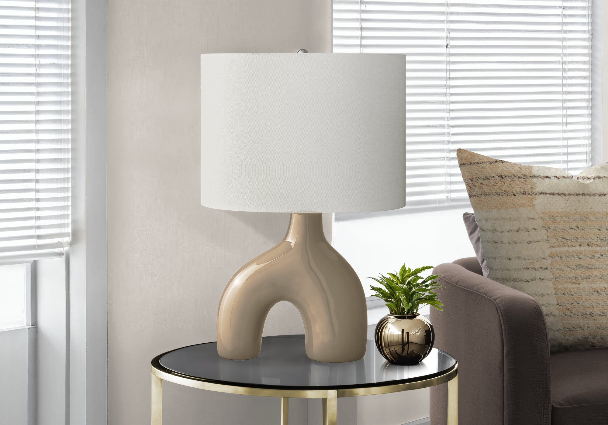 25"H Table Lamp, Grey Ceramic Base, Ivory Shade-Lighting-DECOROLALA