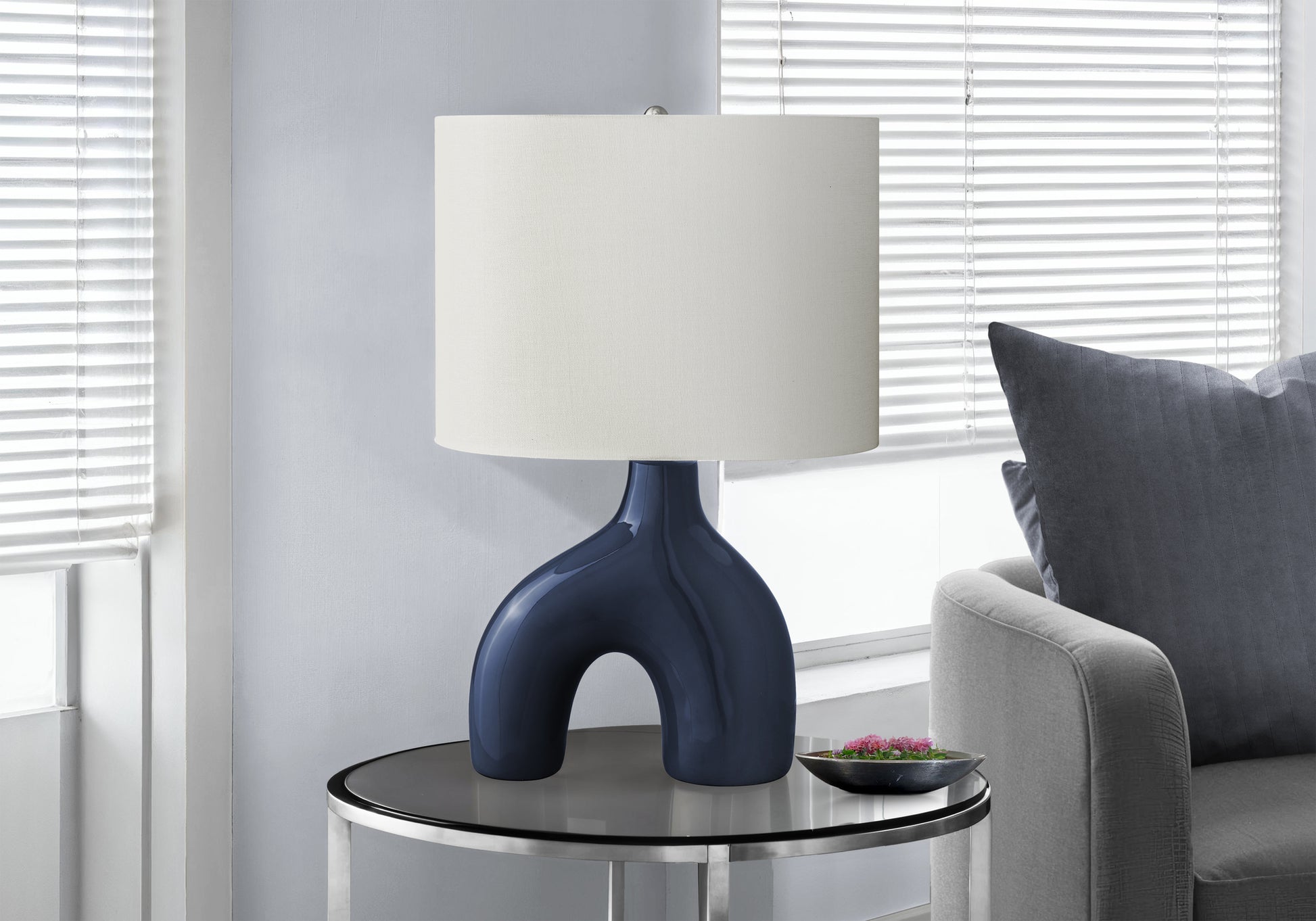 25"H Table Lamp, Grey Ceramic Base, Ivory Shade-Lighting-DECOROLALA