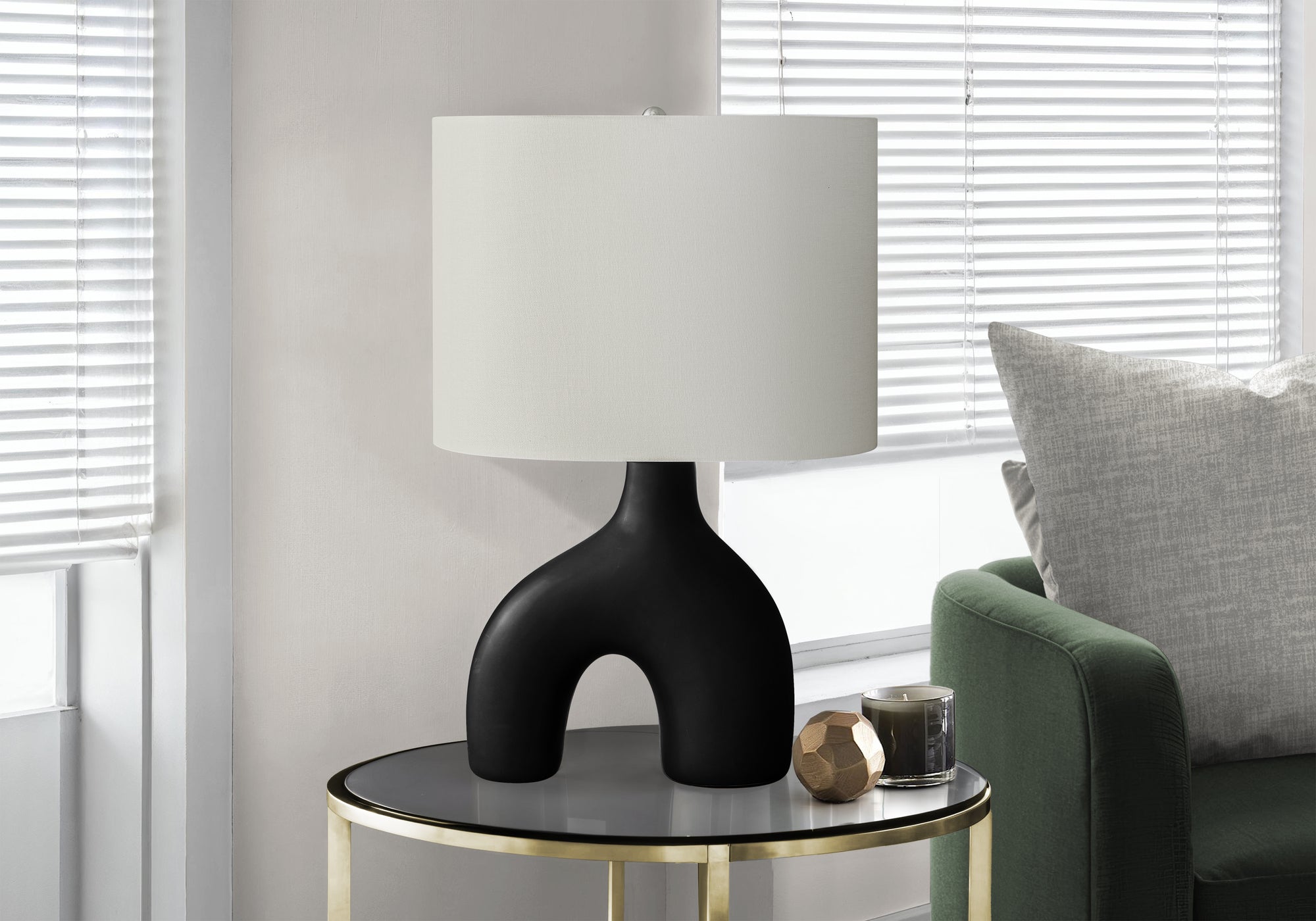 25"H Table Lamp, Grey Ceramic Base, Ivory Shade-Lighting-DECOROLALA