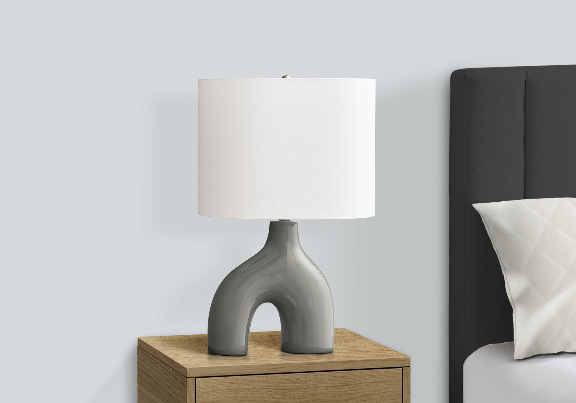 25"H Table Lamp, Grey Ceramic Base, Ivory Shade-Lighting-DECOROLALA