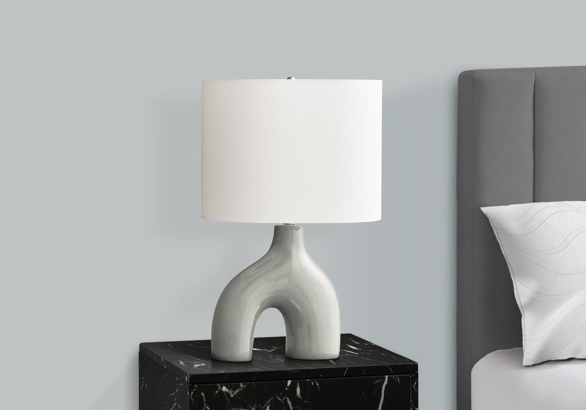 25"H Table Lamp, Grey Ceramic Base, Ivory Shade-Lighting-DECOROLALA