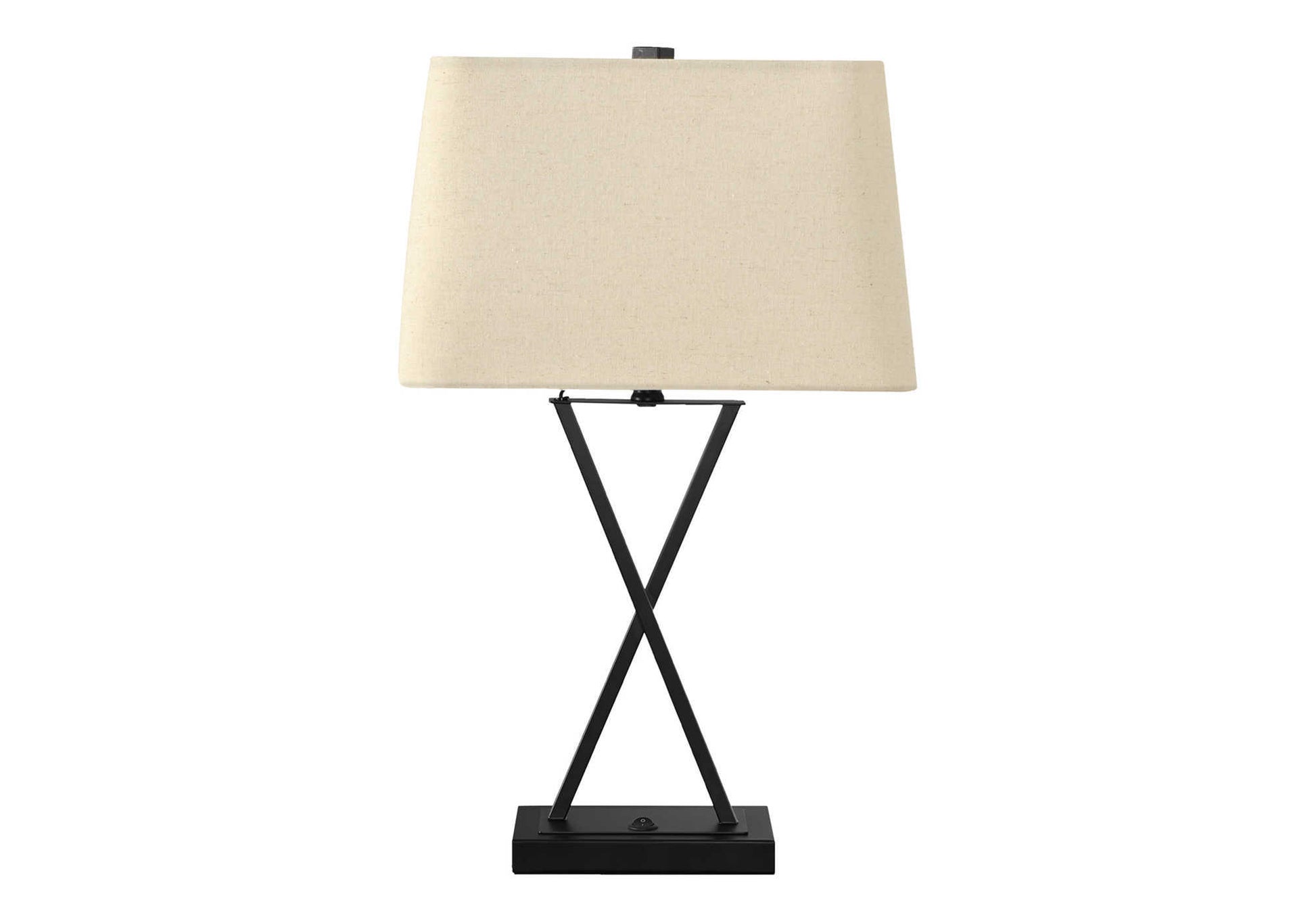 25"H Table Lamp with USB Port, Black Metal/Beige Shade-Lighting-DECOROLALA