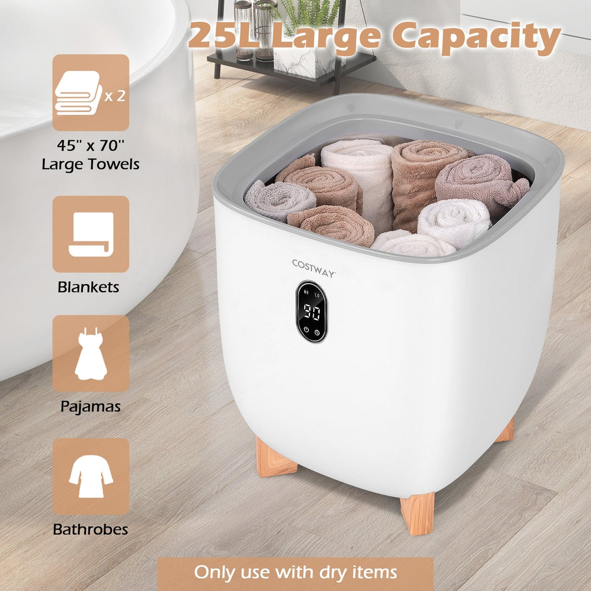 25L Towel Warmer Bucket - White 2-Level Heating Auto Shut-Off-Dryers-DECOROLALA